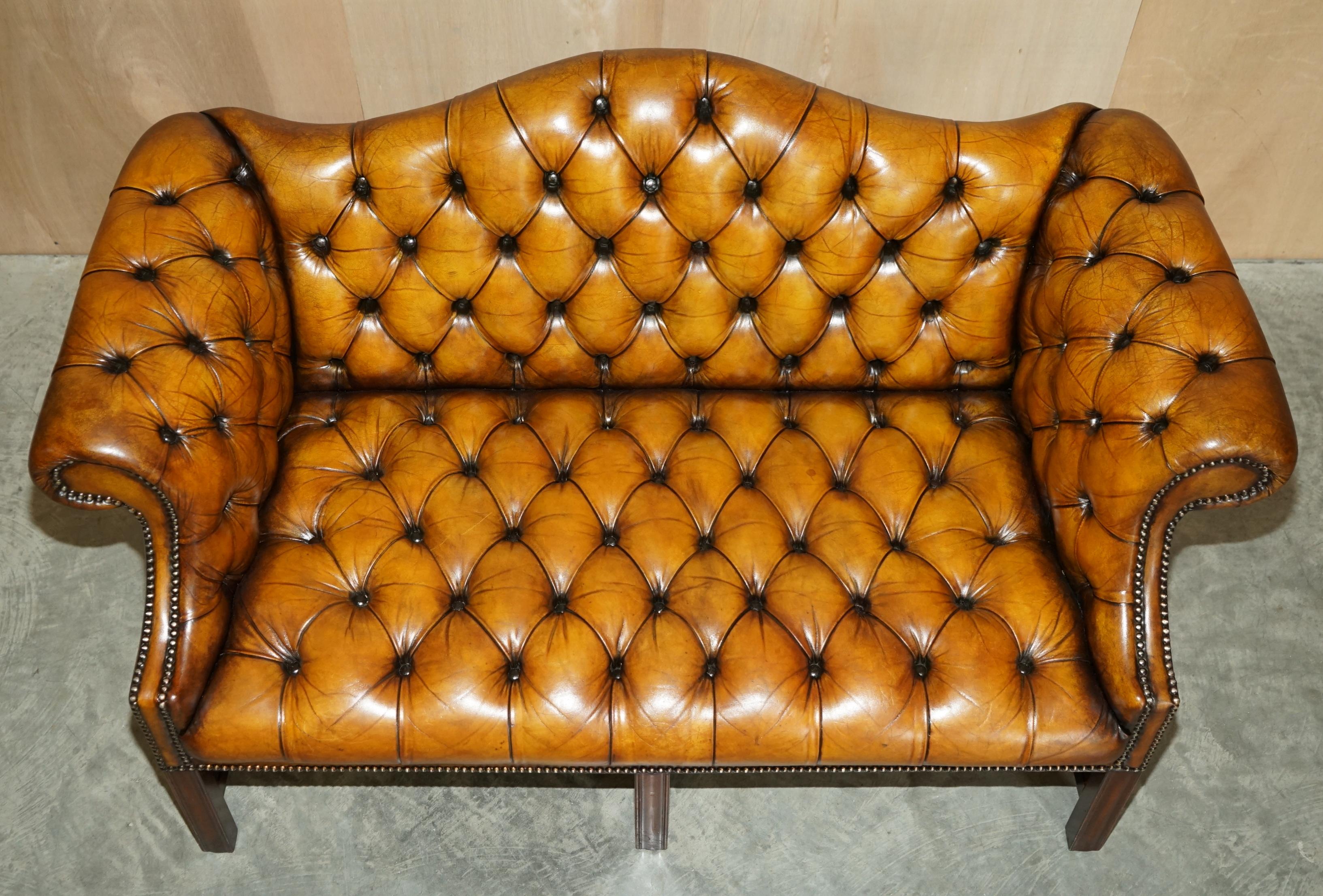 Antique Restored Brown Leather Chesterfield Library Armchairs Sofa Stool Suite For Sale 8