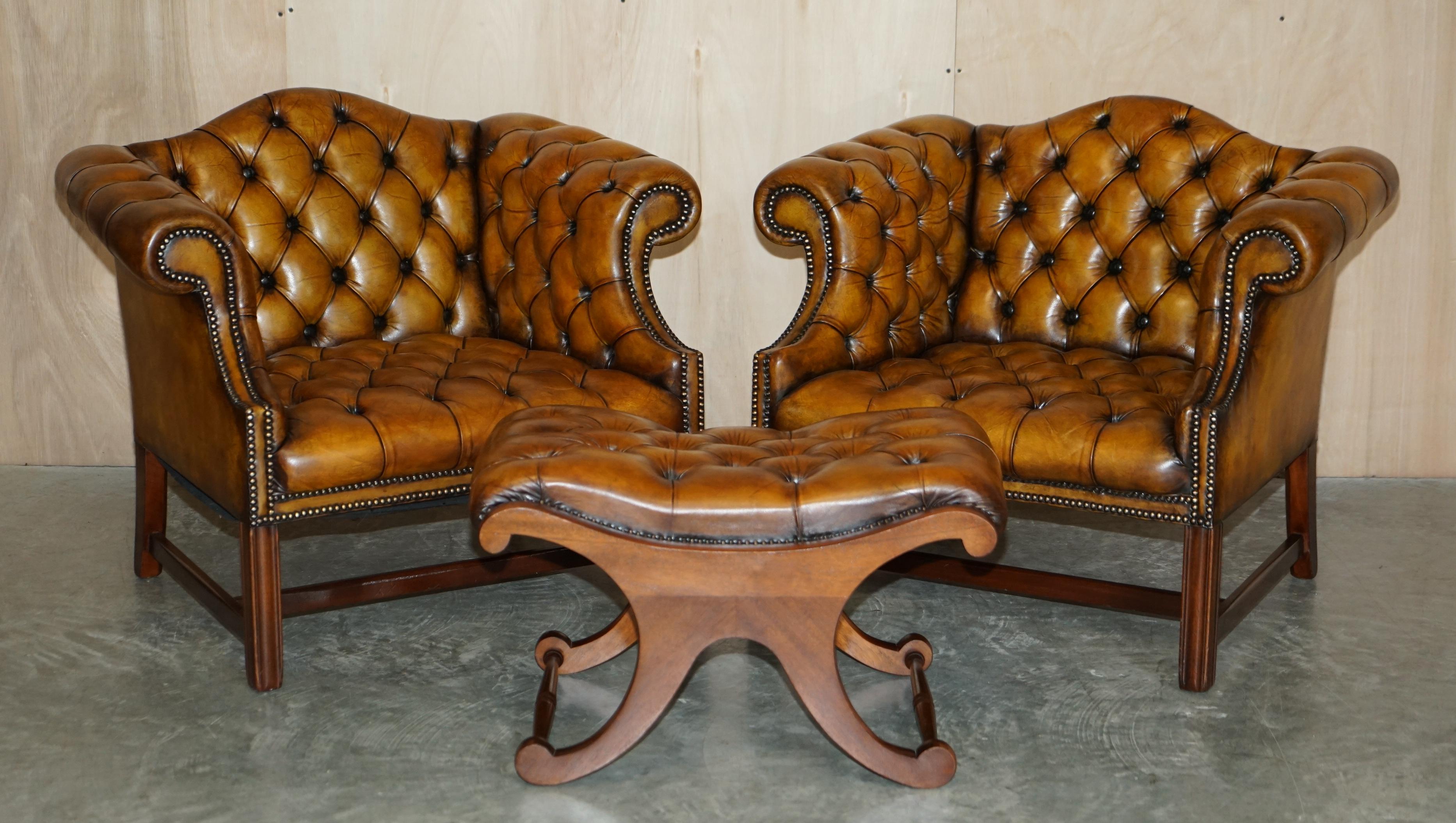 We are delighted to offer for sale this absolutely stunning, Victorian circa 1880 fully restored Chesterfield Whisky brown leather Library suite.

A very rare find, I never come across original sets of four pieces from this era and especially not