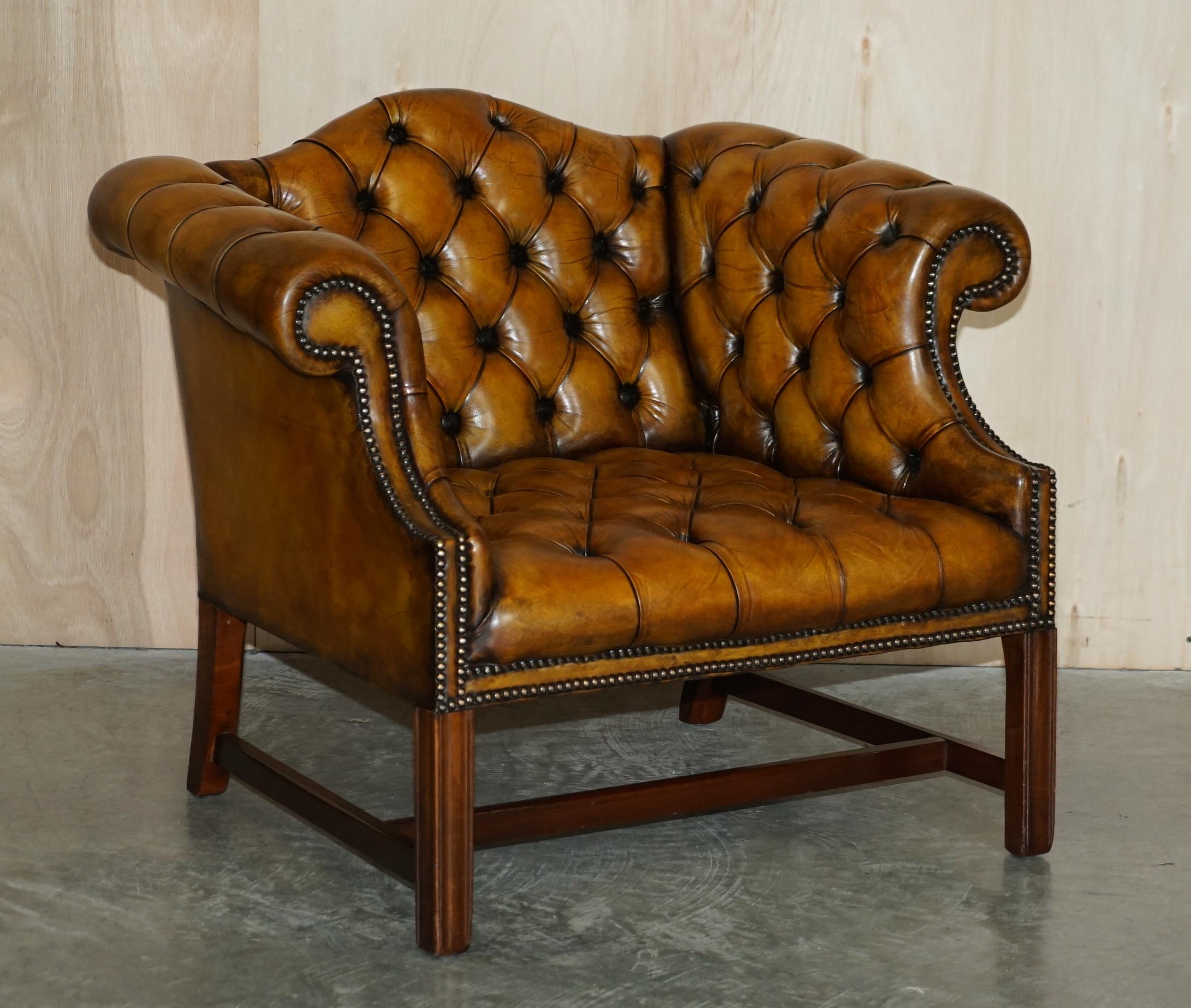 High Victorian Antique Restored Brown Leather Chesterfield Library Armchairs Sofa Stool Suite For Sale