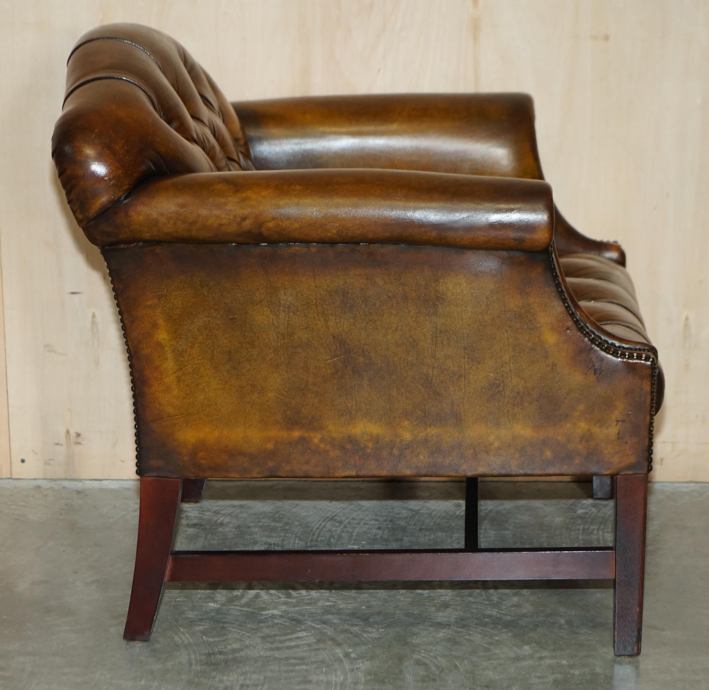 Antique Restored Cigar Brown Leather Chesterfield Tufted Library Armchair For Sale 8