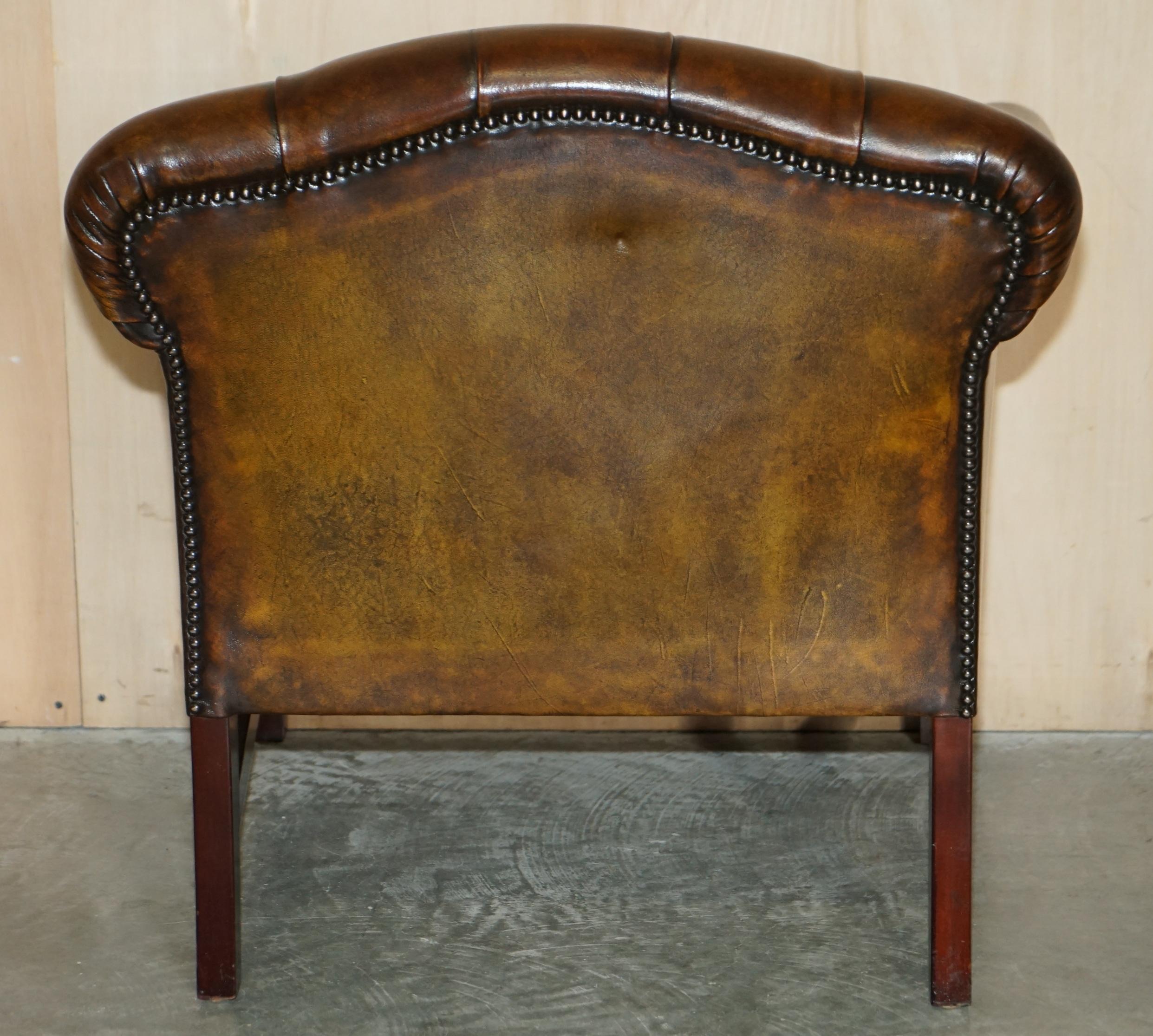 Antique Restored Cigar Brown Leather Chesterfield Tufted Library Armchair For Sale 9