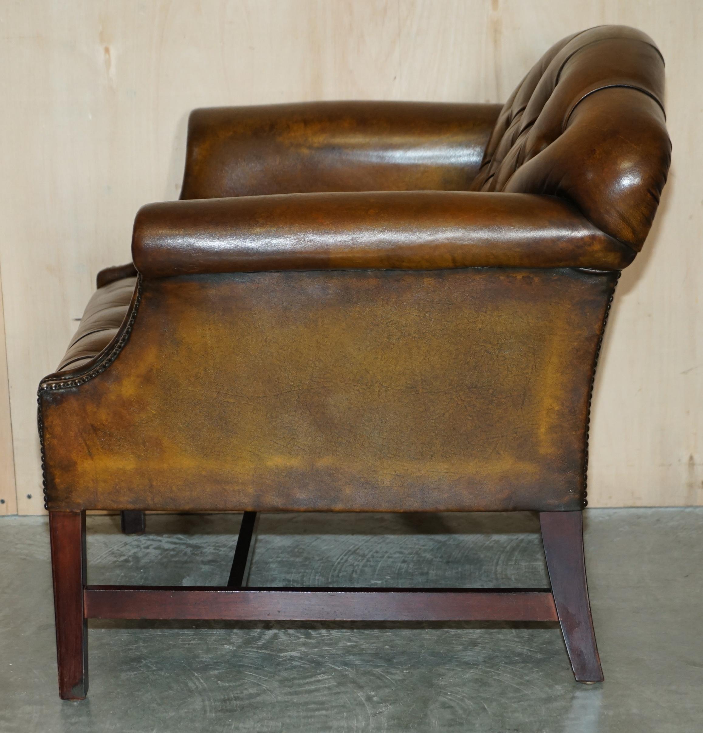 Antique Restored Cigar Brown Leather Chesterfield Tufted Library Armchair For Sale 10