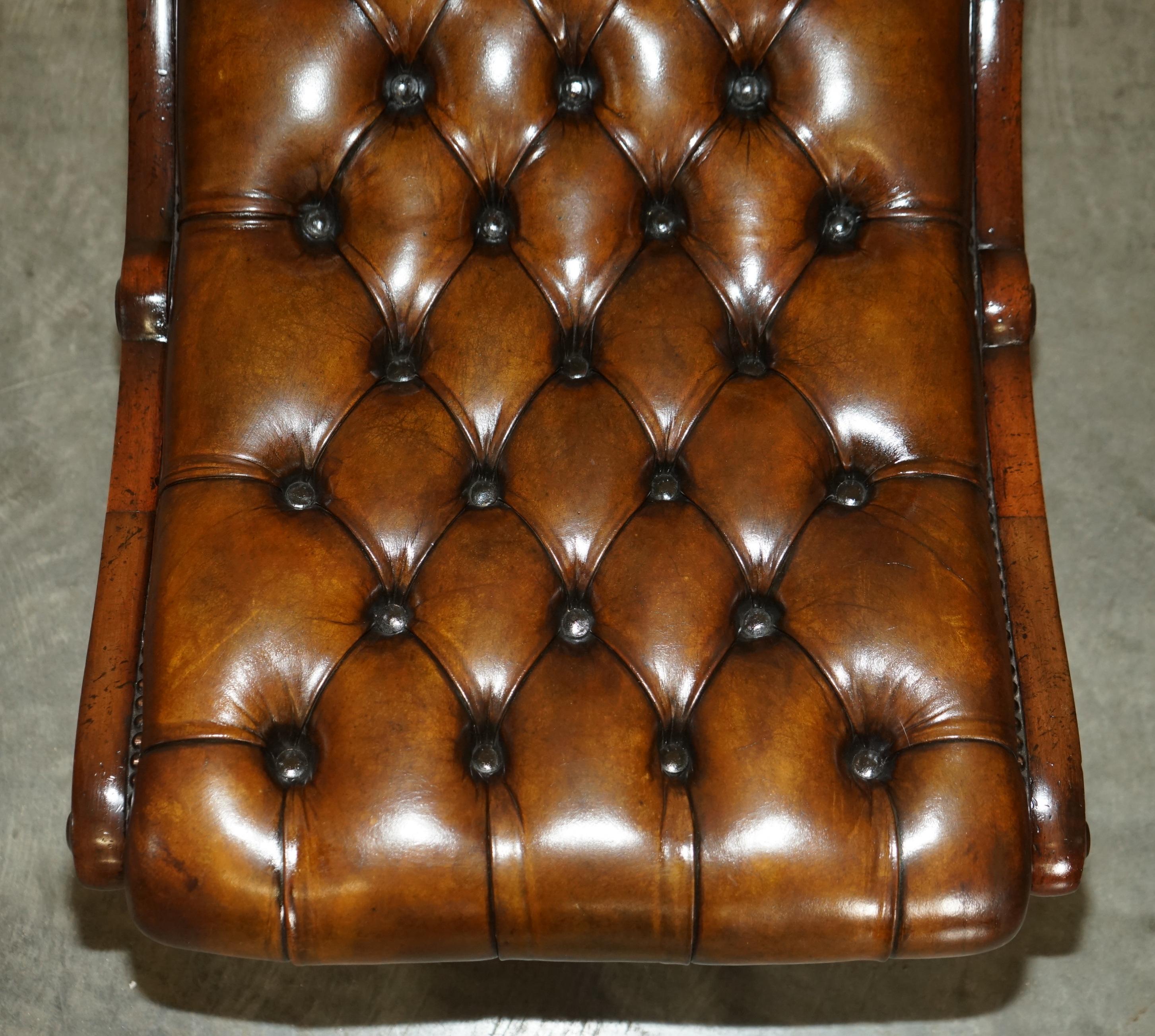 Antique Restored Cigar Brown Leather Chesterfield Tufted Slipper Library Chair 2