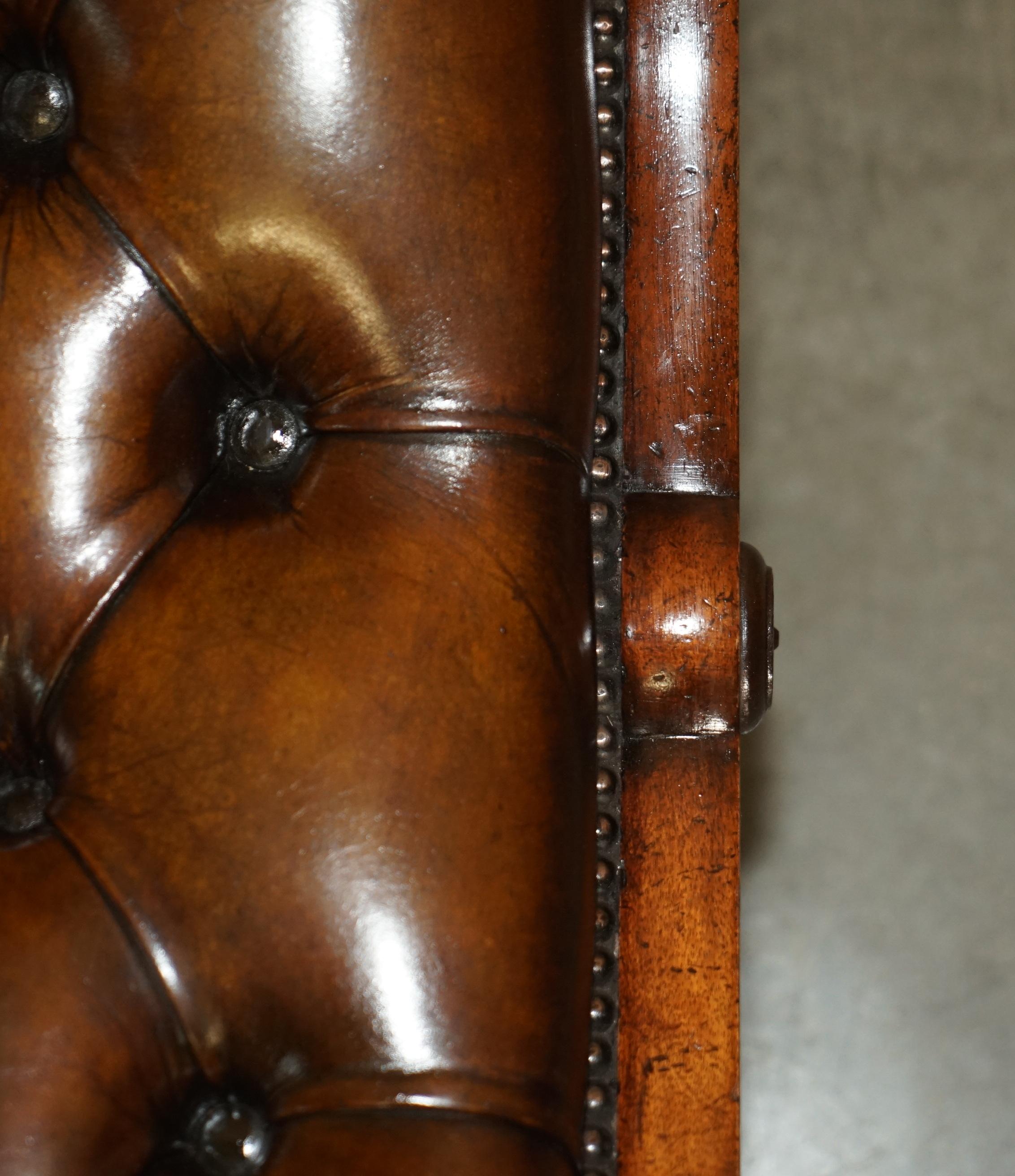 Antique Restored Cigar Brown Leather Chesterfield Tufted Slipper Library Chair 3
