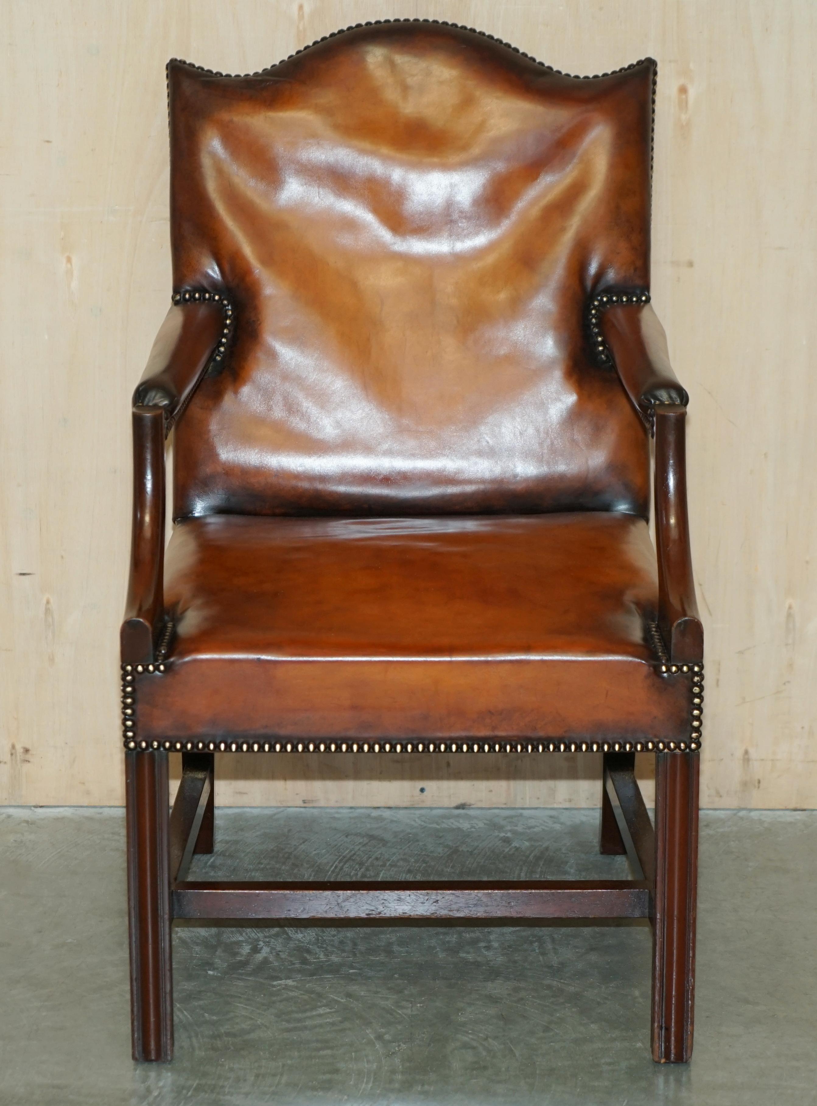 Royal House Antiques

Royal House Antiques is delighted to offer for sale this lovely hand made in England circa 1900 fully restored Whisky brown leather Gainsborough carver desk armchair 

Please note the delivery fee listed is just a guide, it