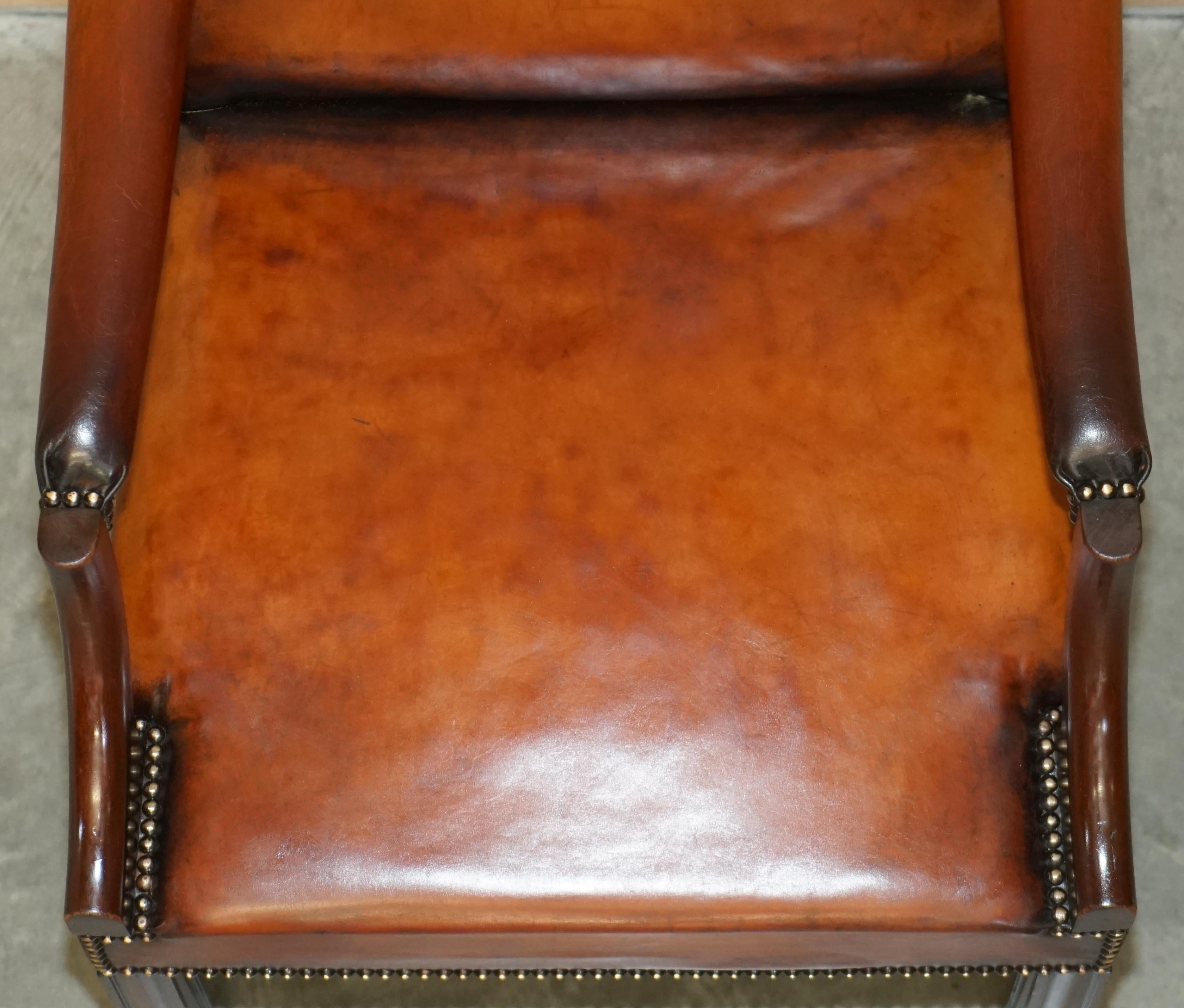 ANTiQUE RESTORED GAINSBOROUGH HAND DYED WHISKY BROWN LEATHER OFFICE DESK CHAIR For Sale 13