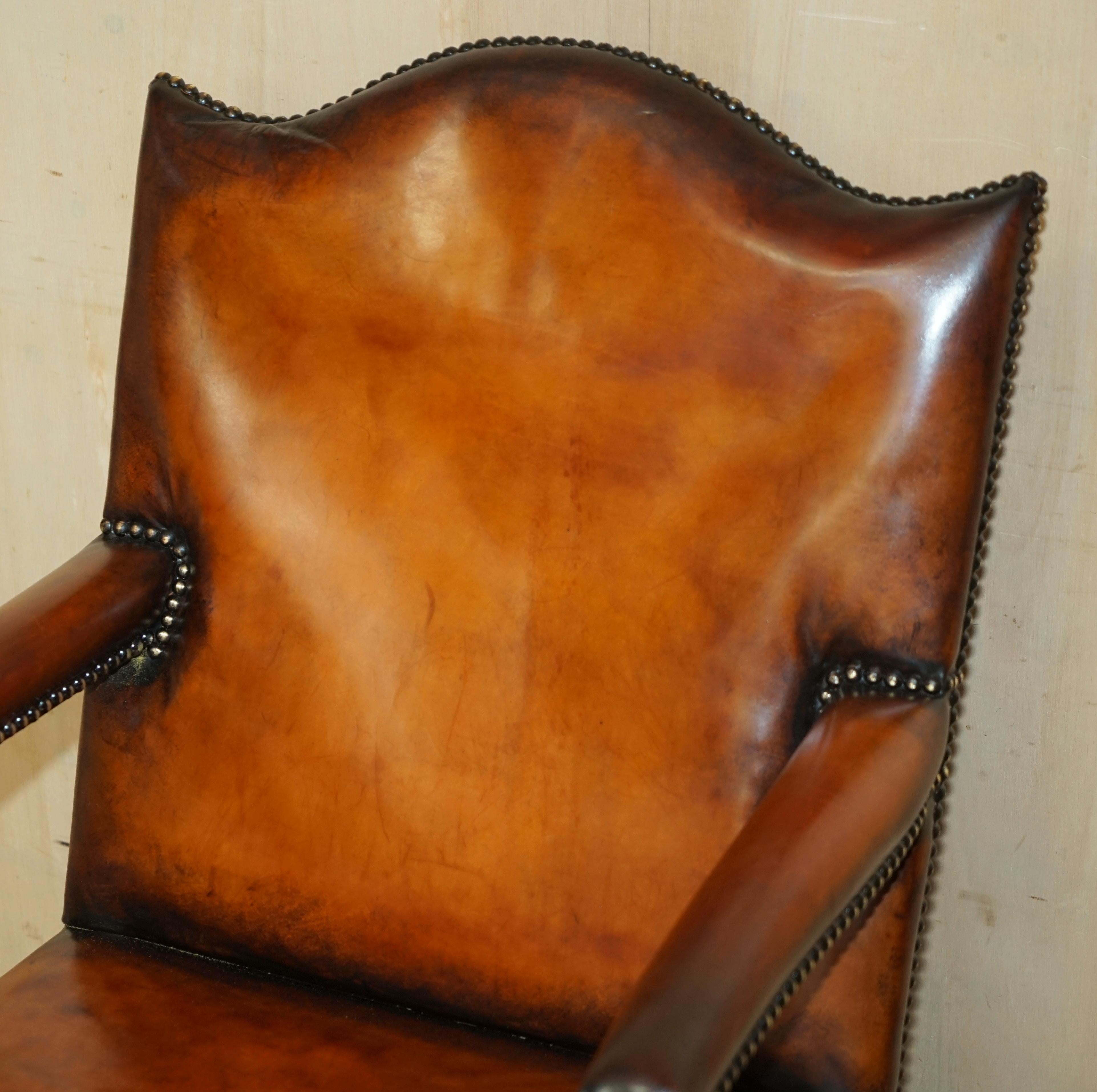 Edwardian ANTiQUE RESTORED GAINSBOROUGH HAND DYED WHISKY BROWN LEATHER OFFICE DESK CHAIR For Sale