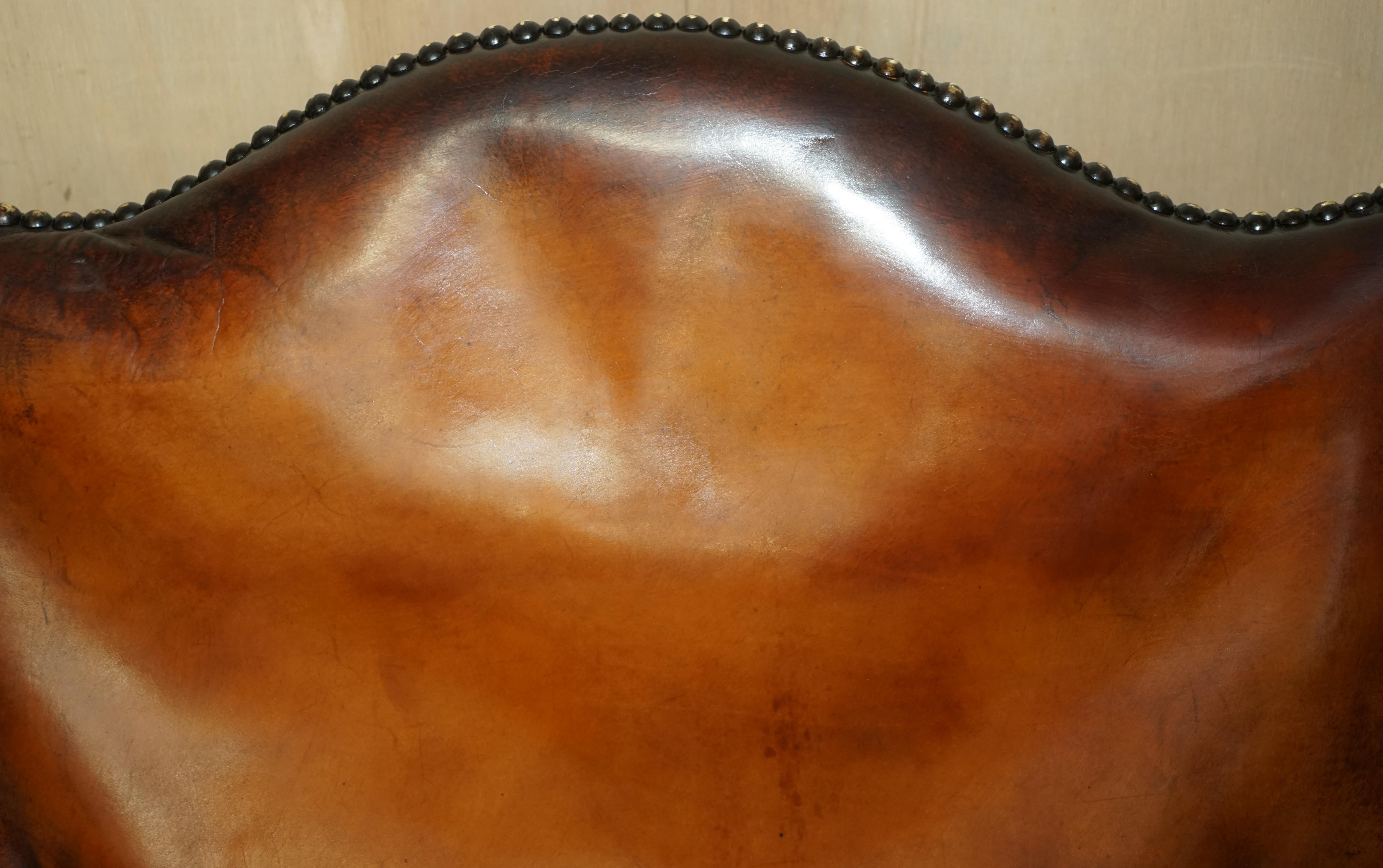English ANTiQUE RESTORED GAINSBOROUGH HAND DYED WHISKY BROWN LEATHER OFFICE DESK CHAIR For Sale