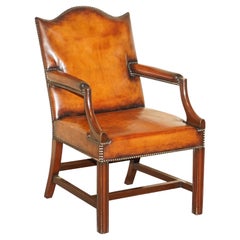 ANTiQUE RESTORED GAINSBOROUGH HAND DYED WHISKY BROWN LEATHER OFFICE DESK CHAIR