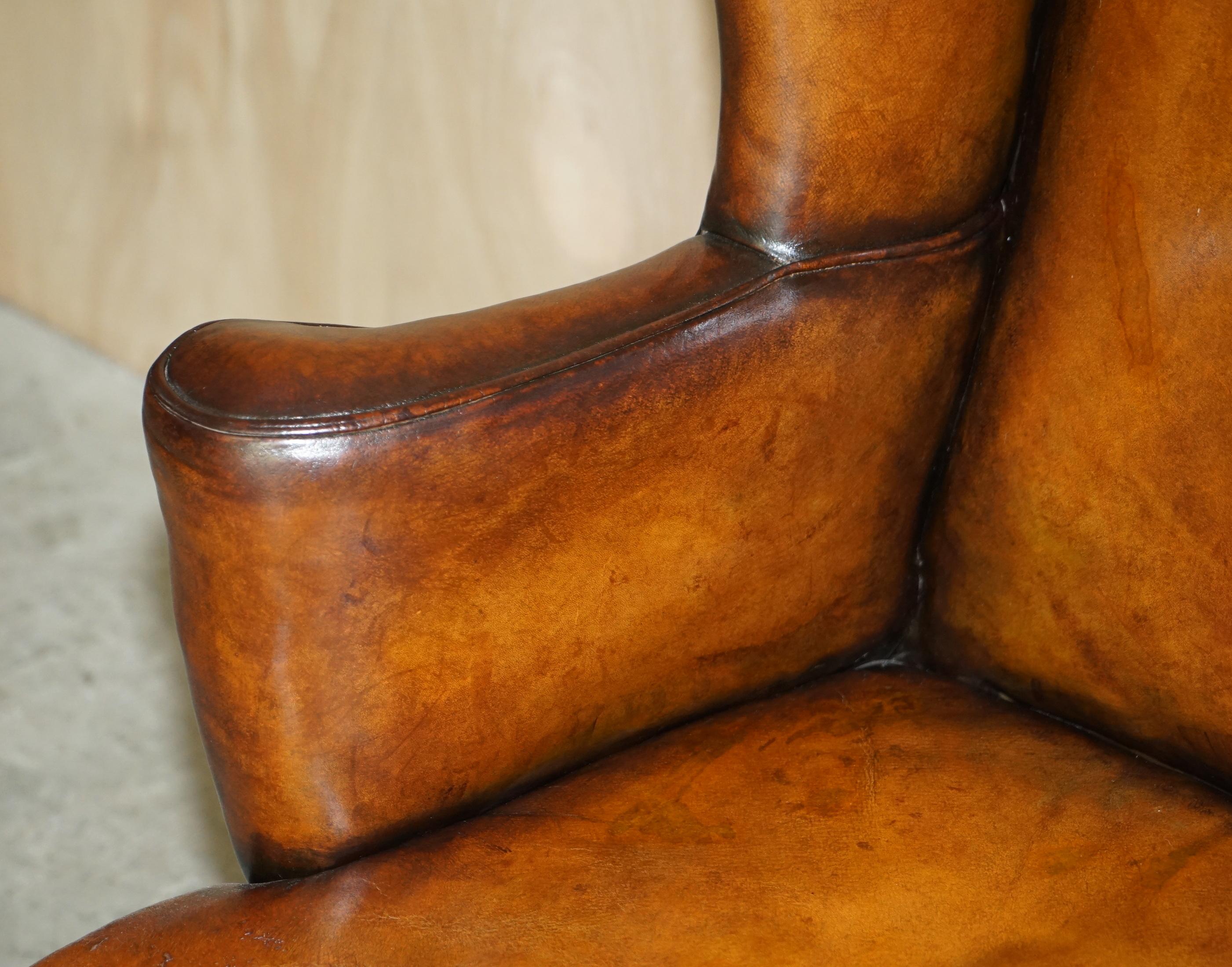 Antique Restored George II Period circa 1760 Wingback Brown Leather Armchair For Sale 2