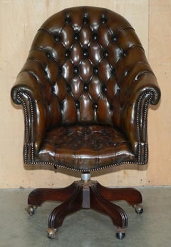 ANTiQUE RESTORED HERITAGE BROWN LEATHER CHESTERFIELD DIRECTORS CAPTAINS ARMCHAIR