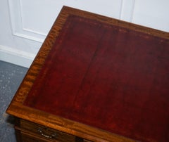 ANTIQUE RESTORED HOBBS & CO LONDON TWiN PEDESTAL DESK HAND DYED RED LEATHER TOP