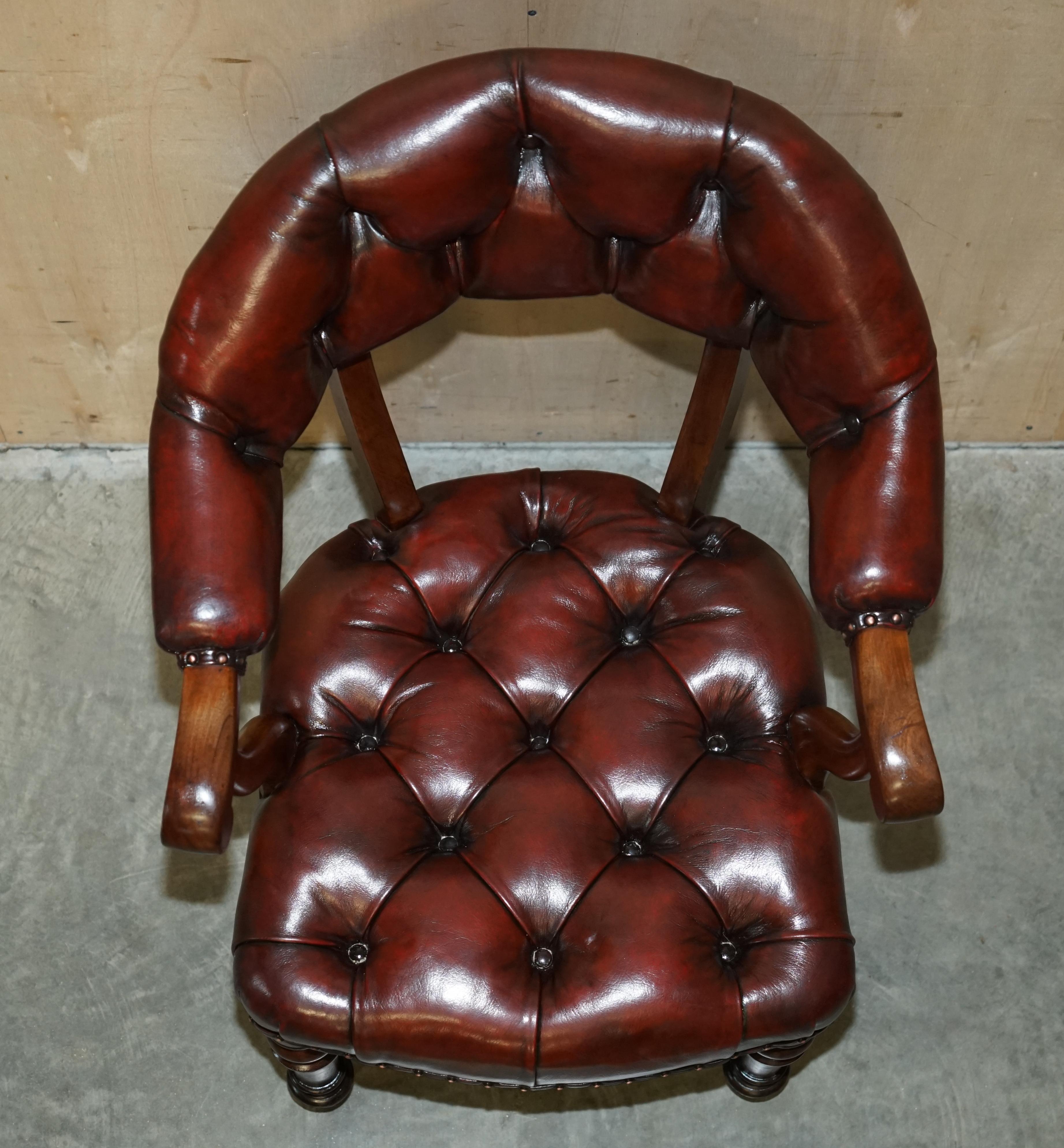Antique Restored Leather William IV Hardwood Chesterfield Captains Armchair For Sale 10