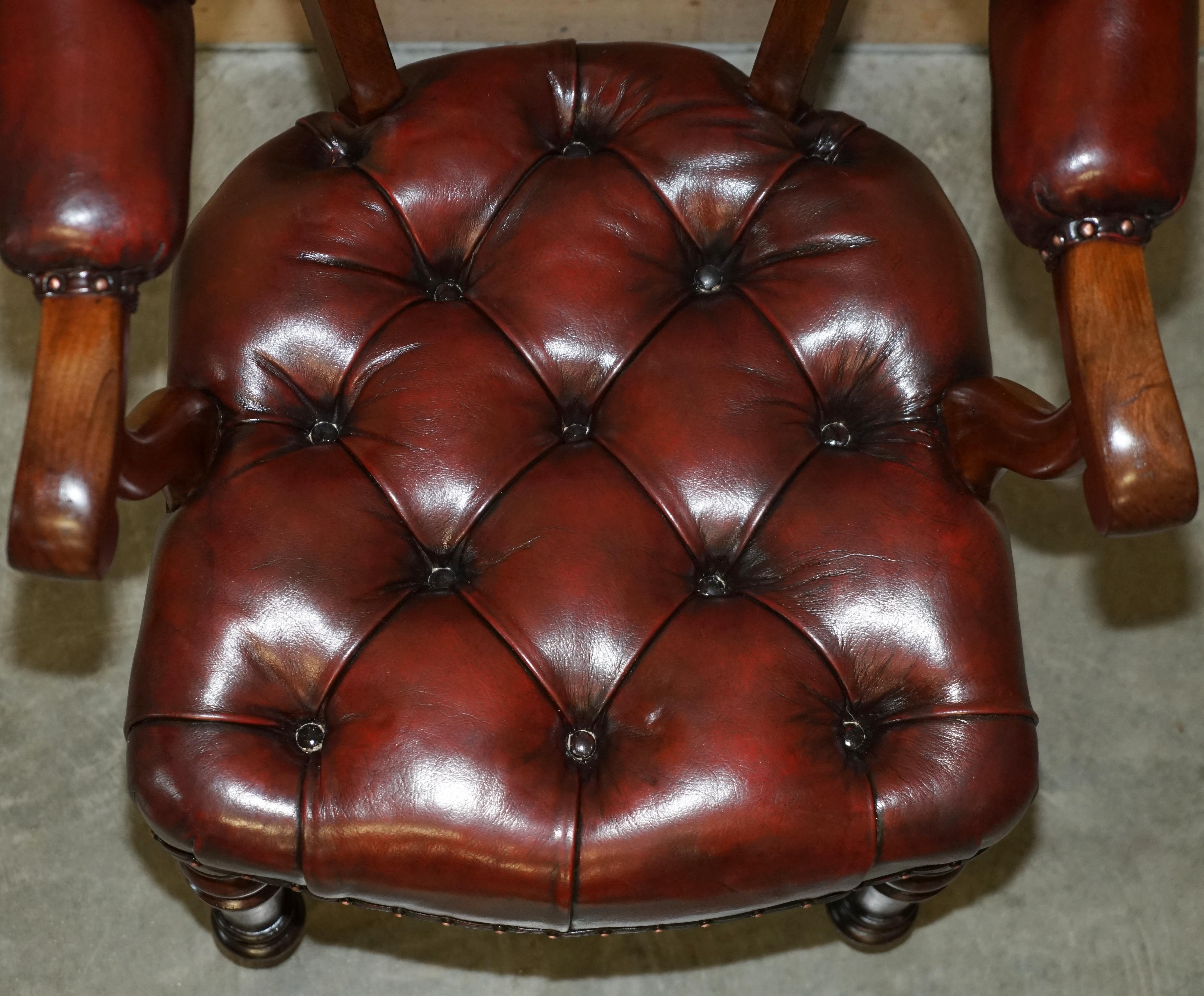 Antique Restored Leather William IV Hardwood Chesterfield Captains Armchair For Sale 11