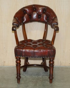 Antique Restored Leather William IV Hardwood Chesterfield Captains Armchair