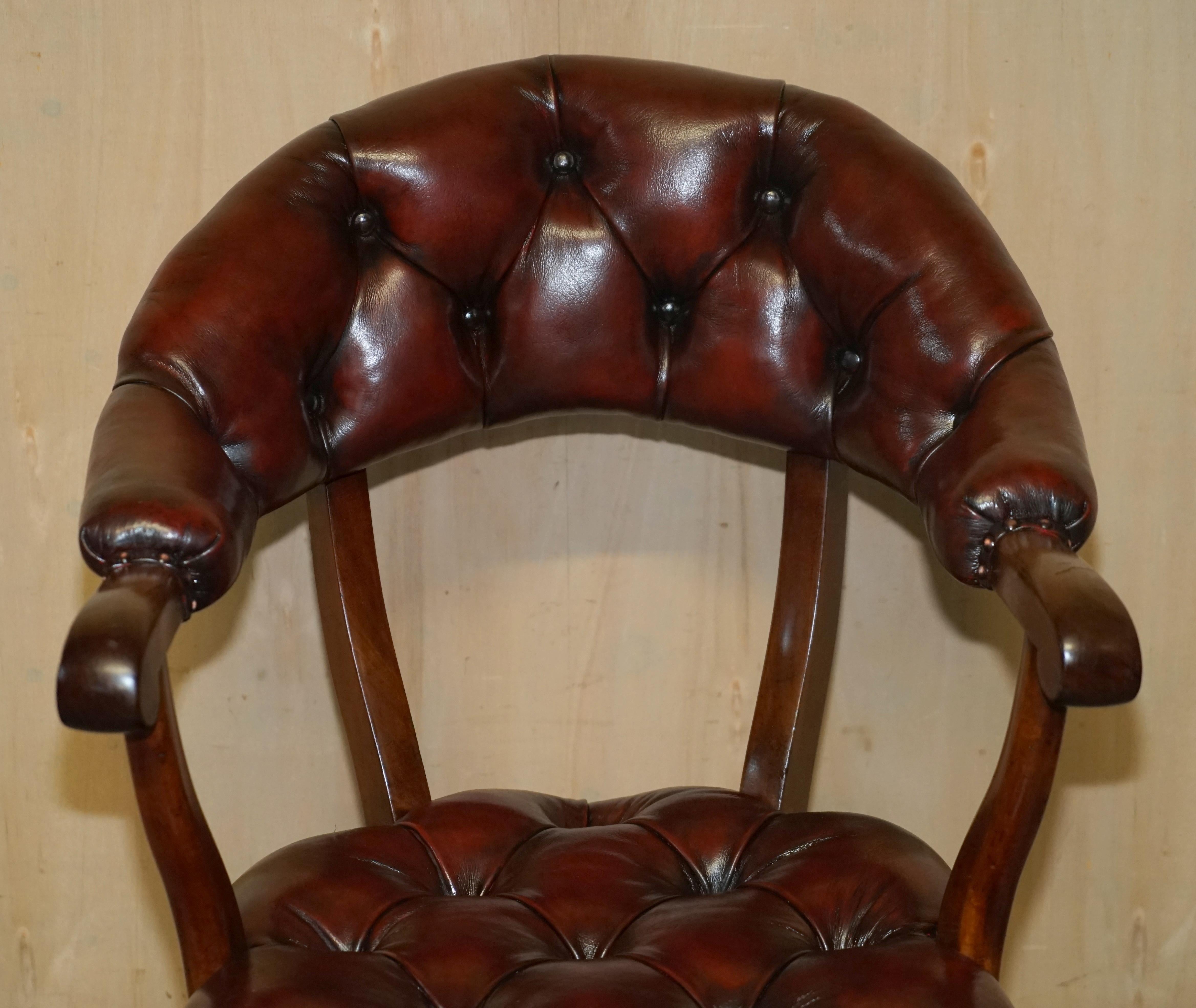 English Antique Restored Leather William IV Hardwood Chesterfield Captains Armchair For Sale