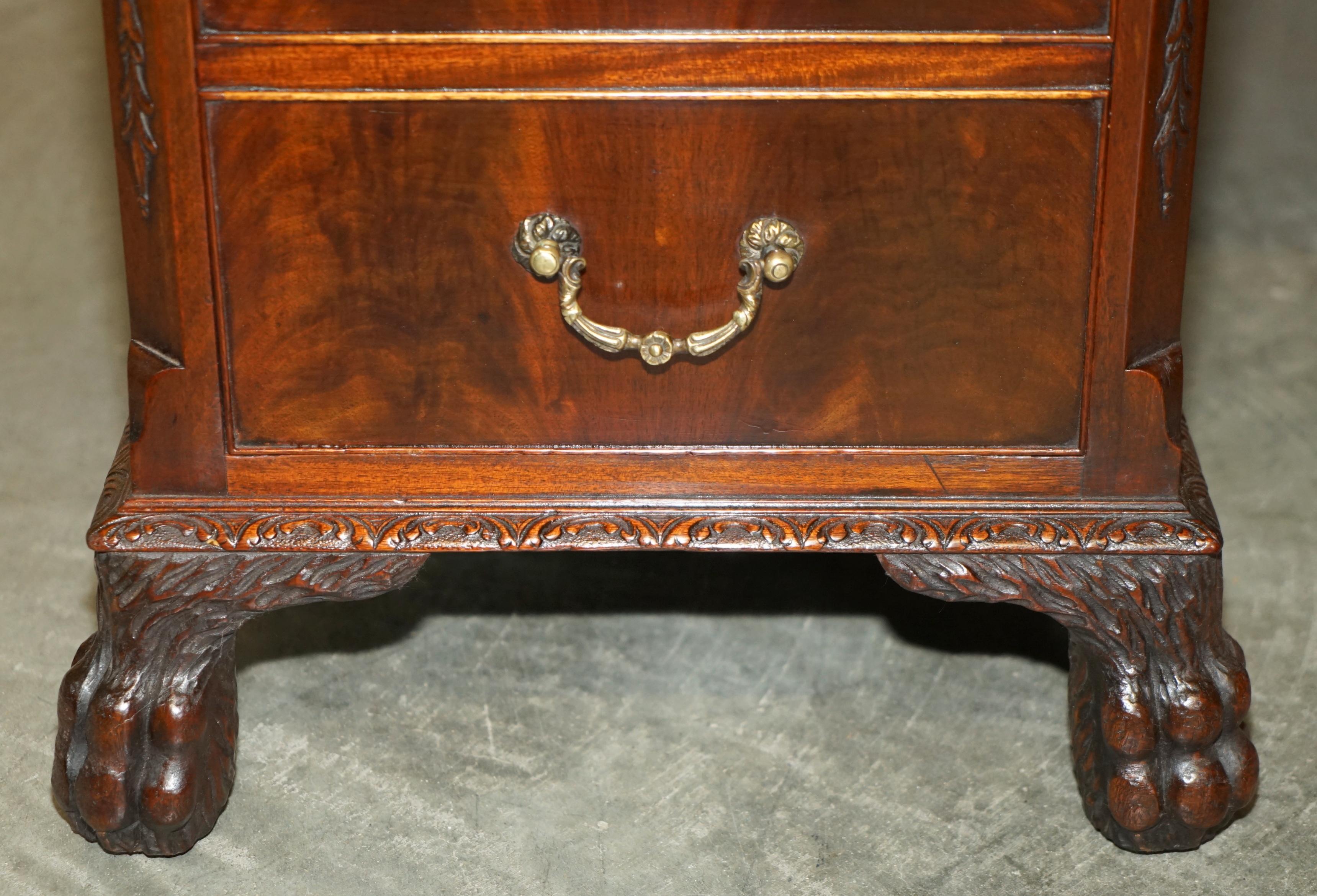 19th Century ANTiQUE RESTORED LIONS HAIRY PAW FEET BROWN LEATHER PEDESTAL DESK BRAHAM LOCKS For Sale