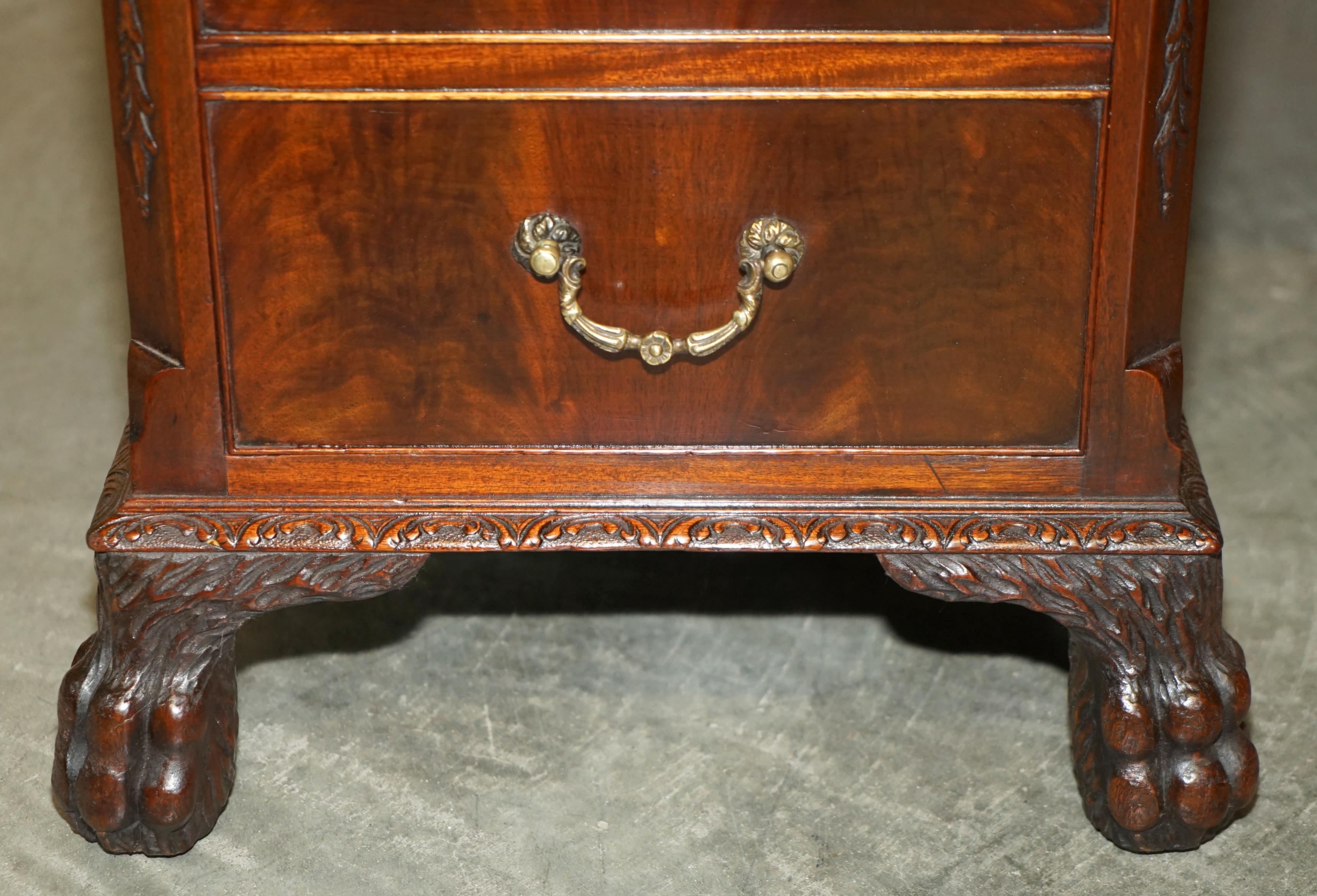 ANTiQUE RESTORED LIONS HAIRY PAW FEET BROWN LEATHER PEDESTAL DESK BRAHAM LOCKS For Sale 1