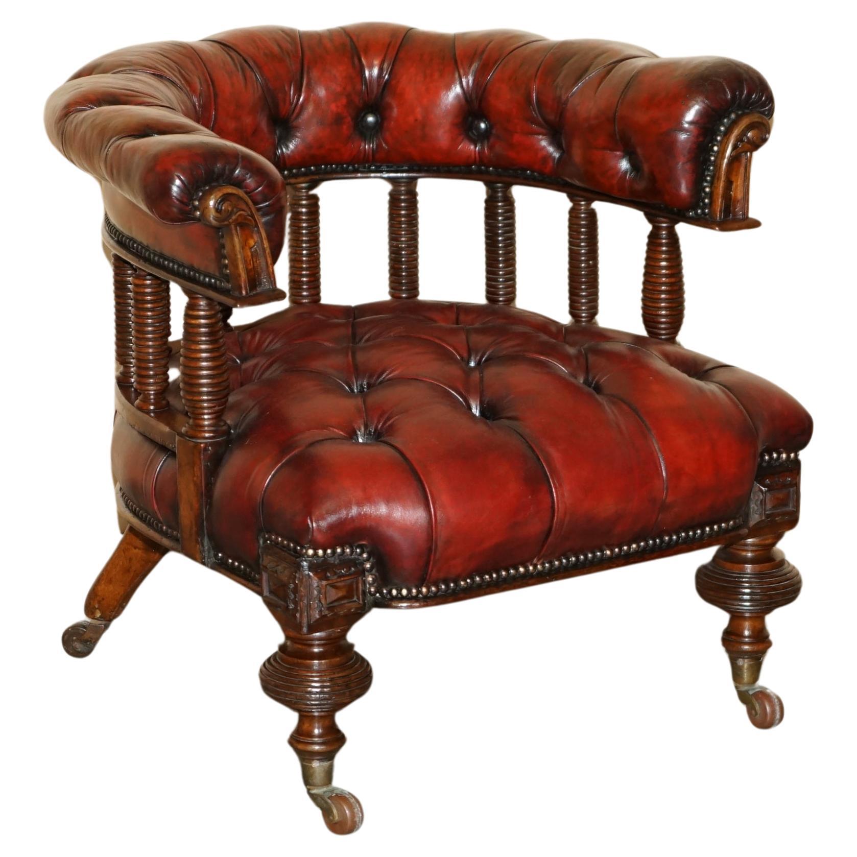 ANTIQUE RESTORED OXBLOOD CHESTERFIELD LEATHER CAPTAiNS CHAIR FROM THE HIBERNIAN