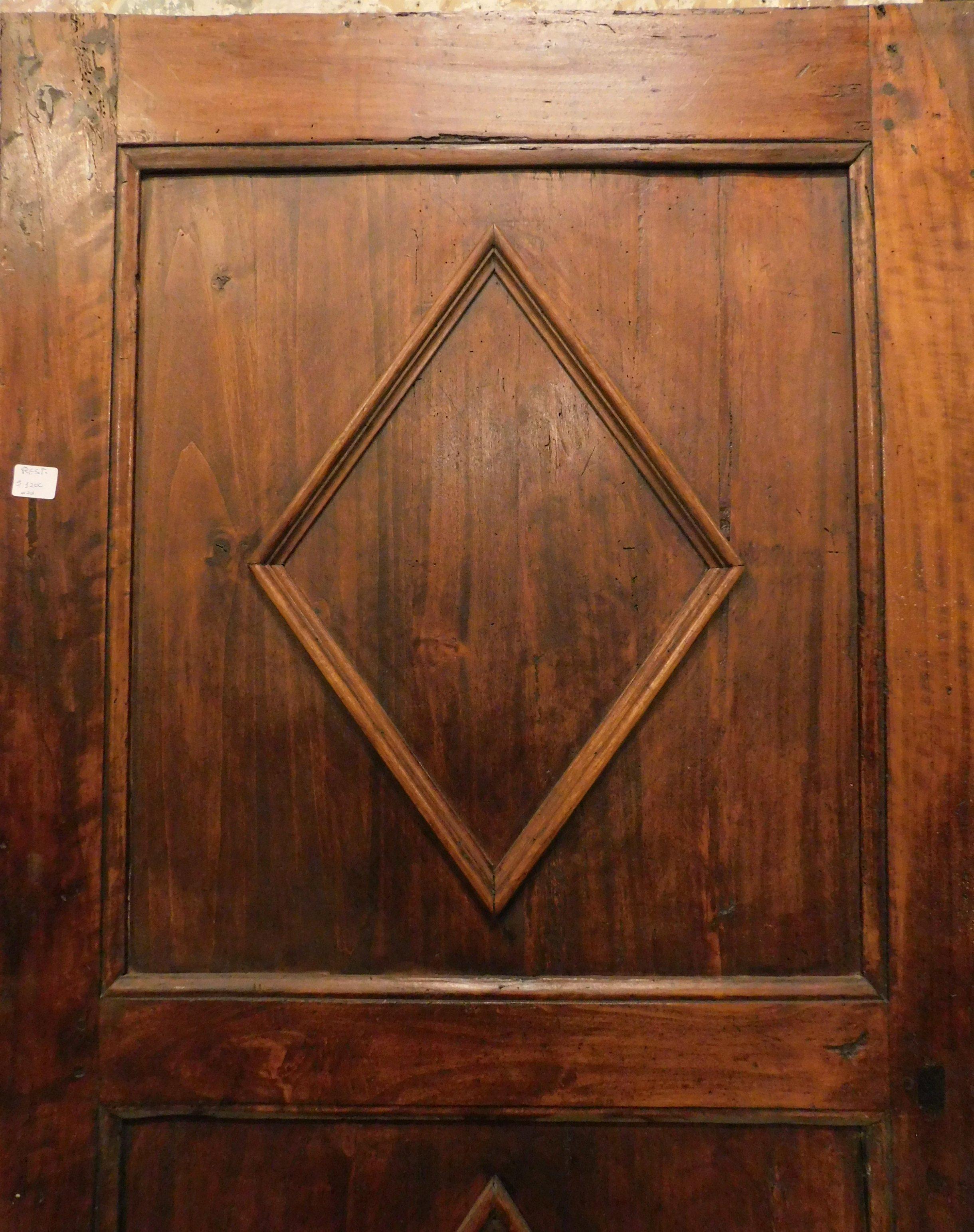 Italian Antique Restored Poplar Door, Carved Lozenge, 18th Century Italy For Sale