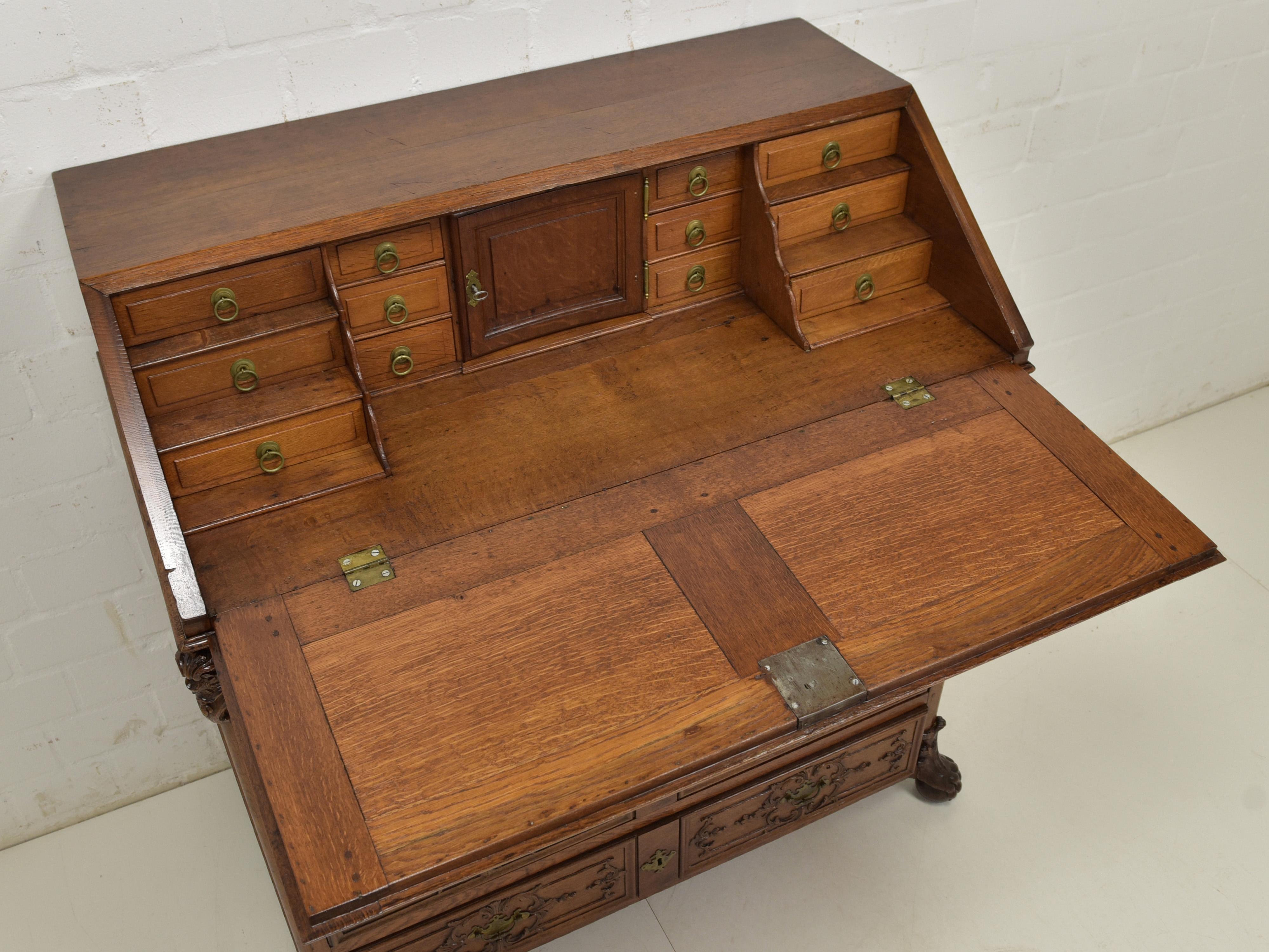 Biedermeier Antique Restored Solid Oak Standing Secretary (circa 1820) For Sale