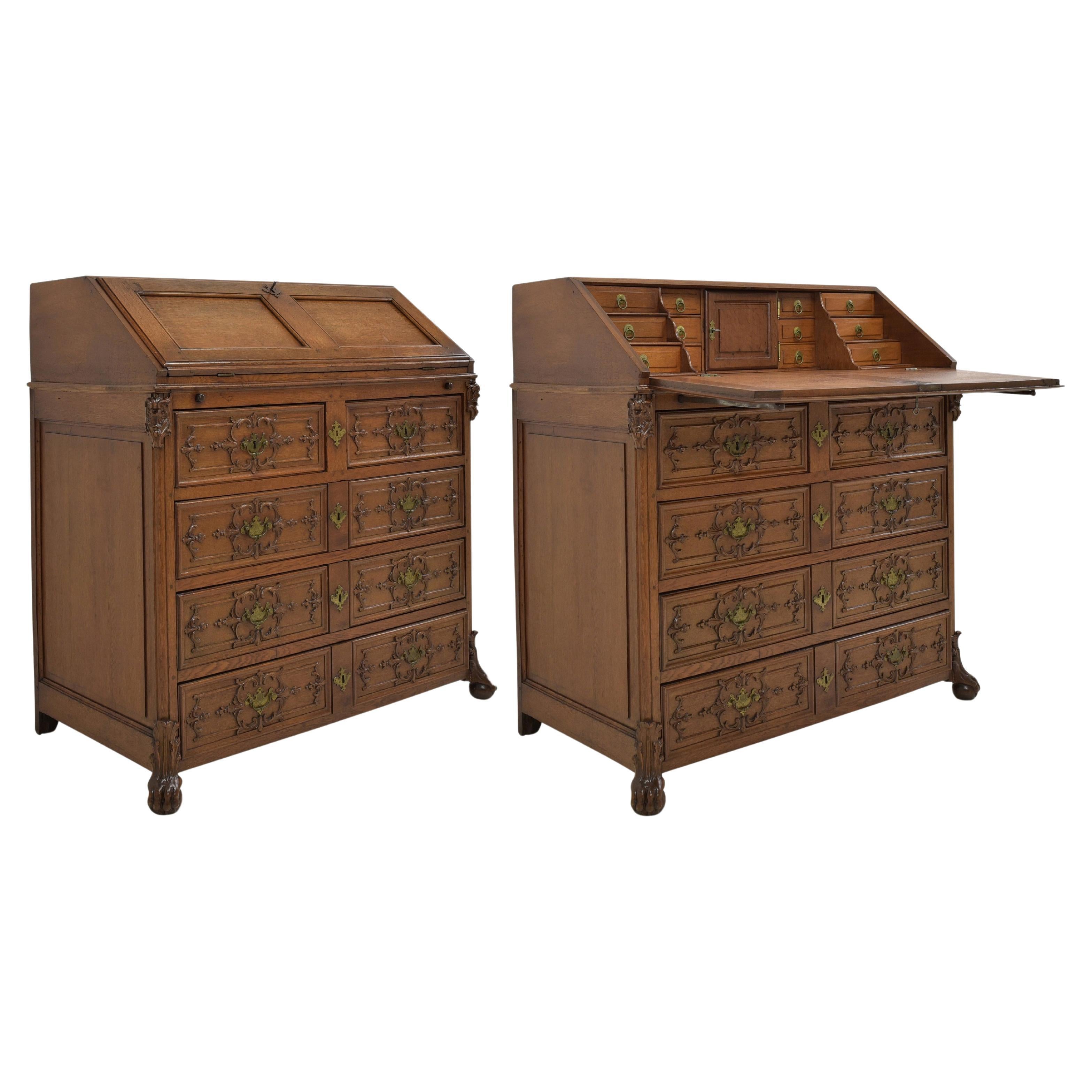 Antique Restored Solid Oak Standing Secretary (circa 1820) For Sale