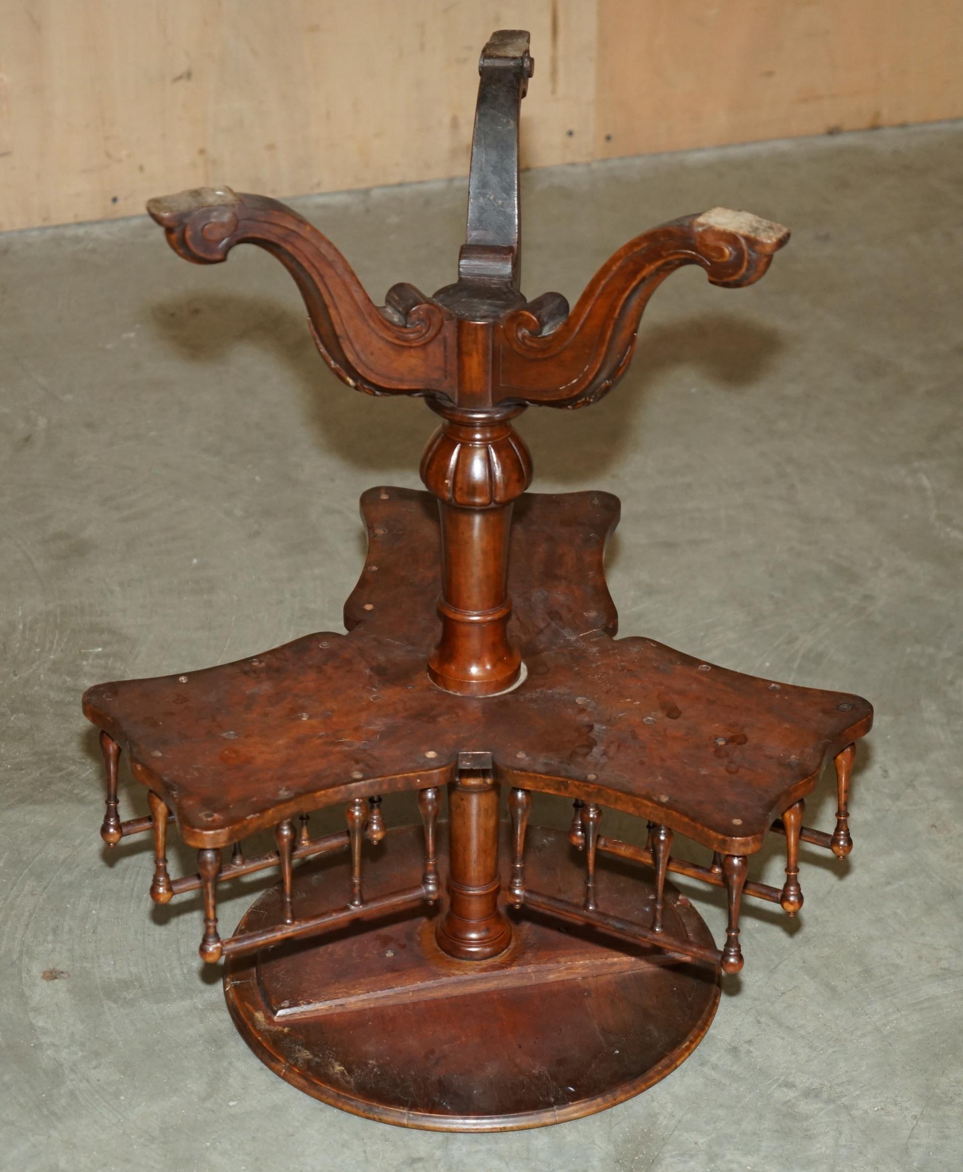 ANTIQUE RESTORED ViCTORIAN BURL WALNUT LIBRARY REVOLVING BOOK TABLE BOOKCASE For Sale 6