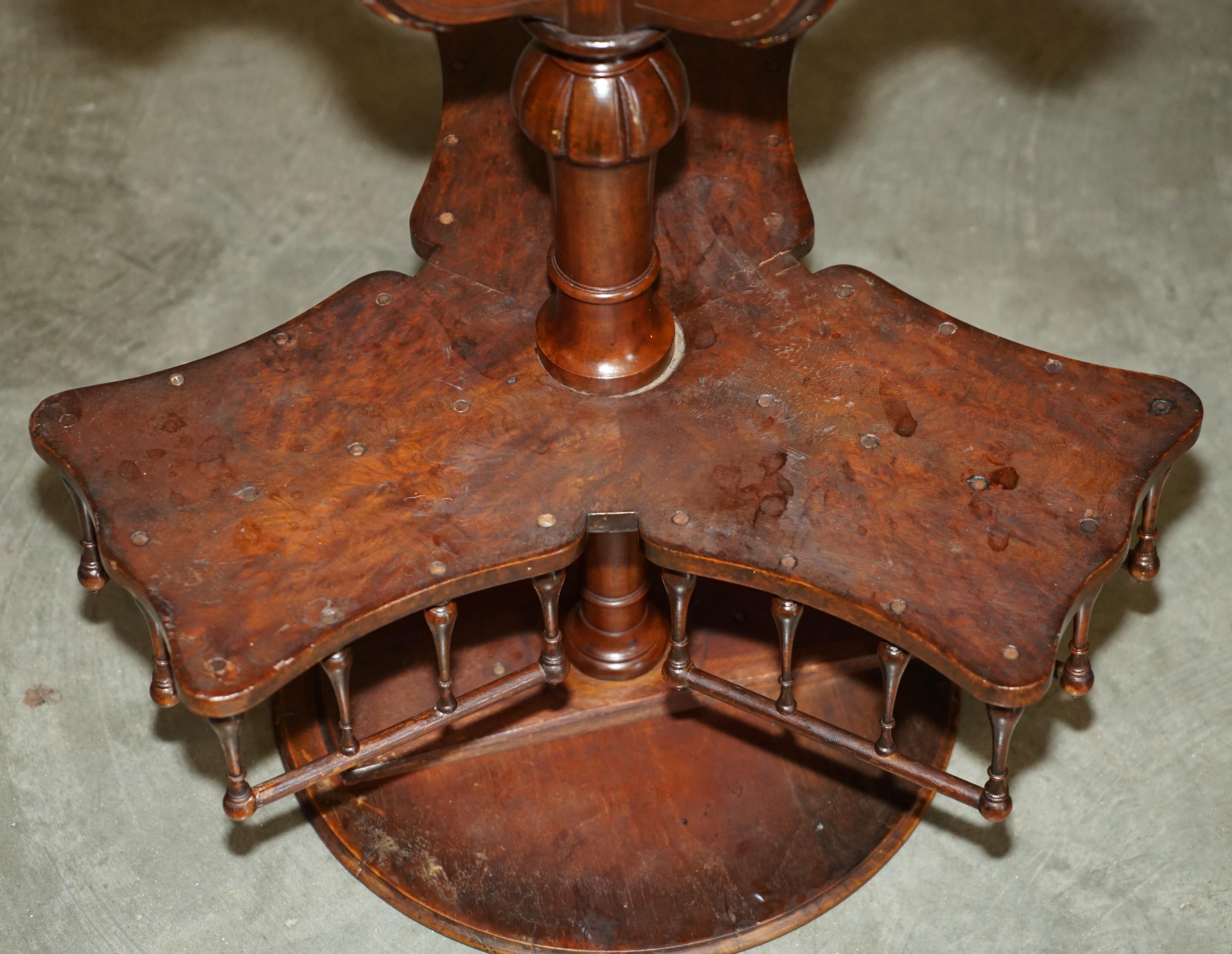 ANTIQUE RESTORED ViCTORIAN BURL WALNUT LIBRARY REVOLVING BOOK TABLE BOOKCASE For Sale 7