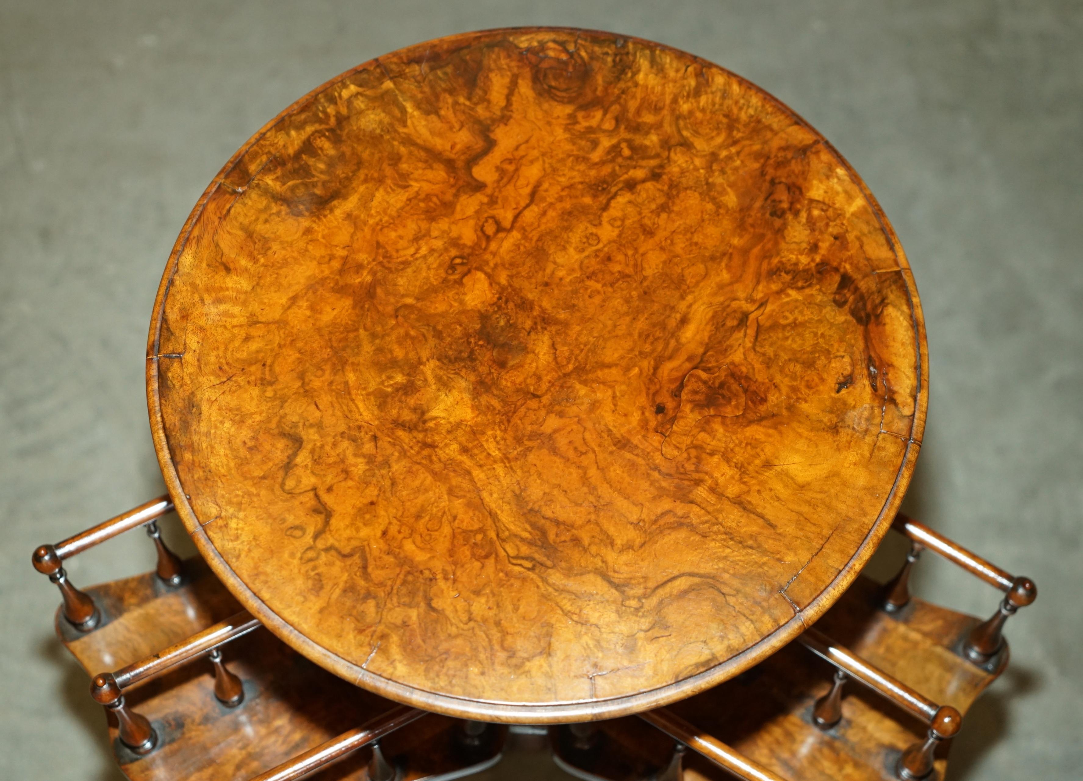 High Victorian ANTIQUE RESTORED ViCTORIAN BURL WALNUT LIBRARY REVOLVING BOOK TABLE BOOKCASE For Sale