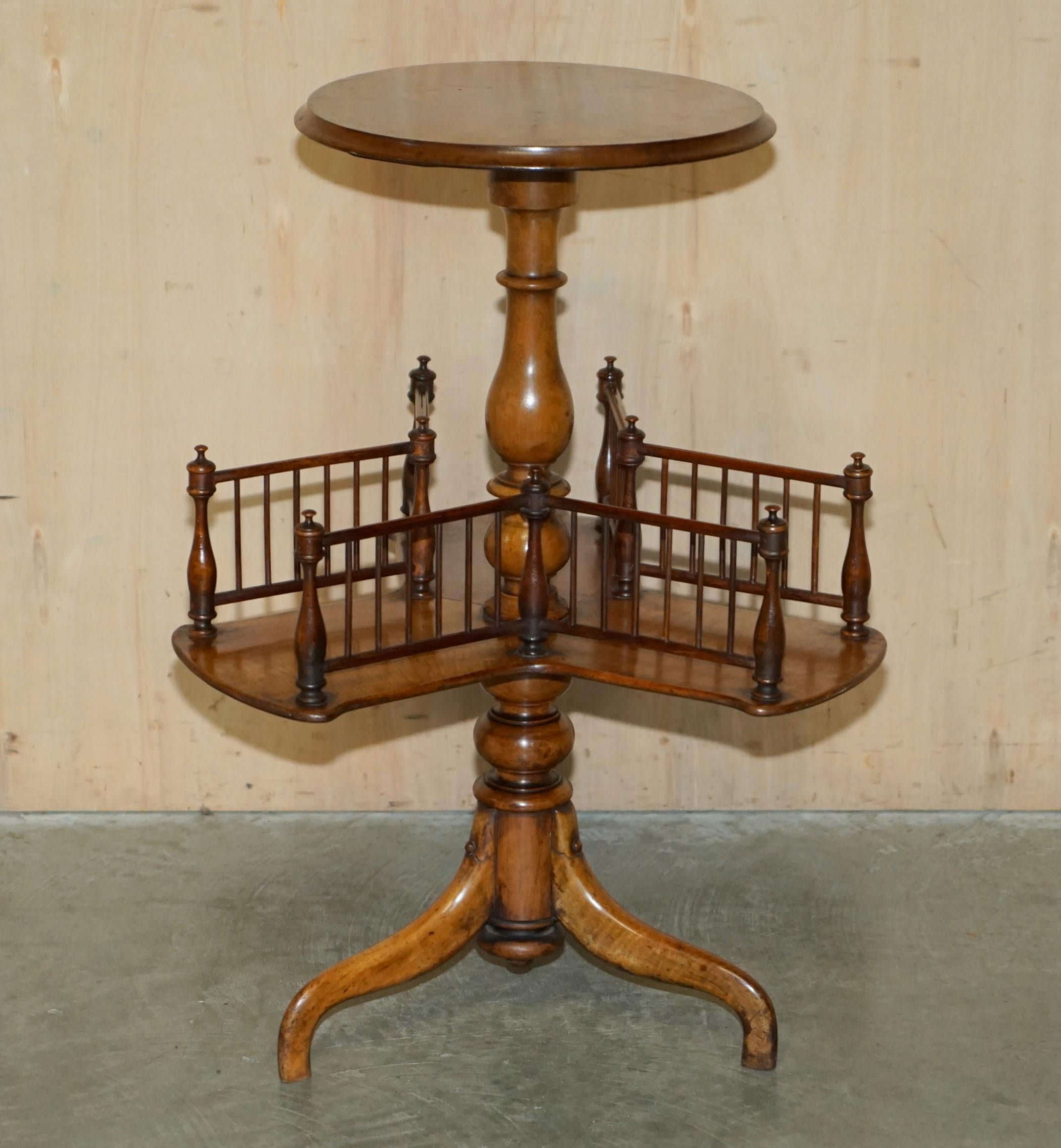 Hand-Crafted ANTIQUE RESTORED VICTORiAN BURR WALNUT LIBRARY REVOLVING BOOK TABLE BOOKCASE For Sale