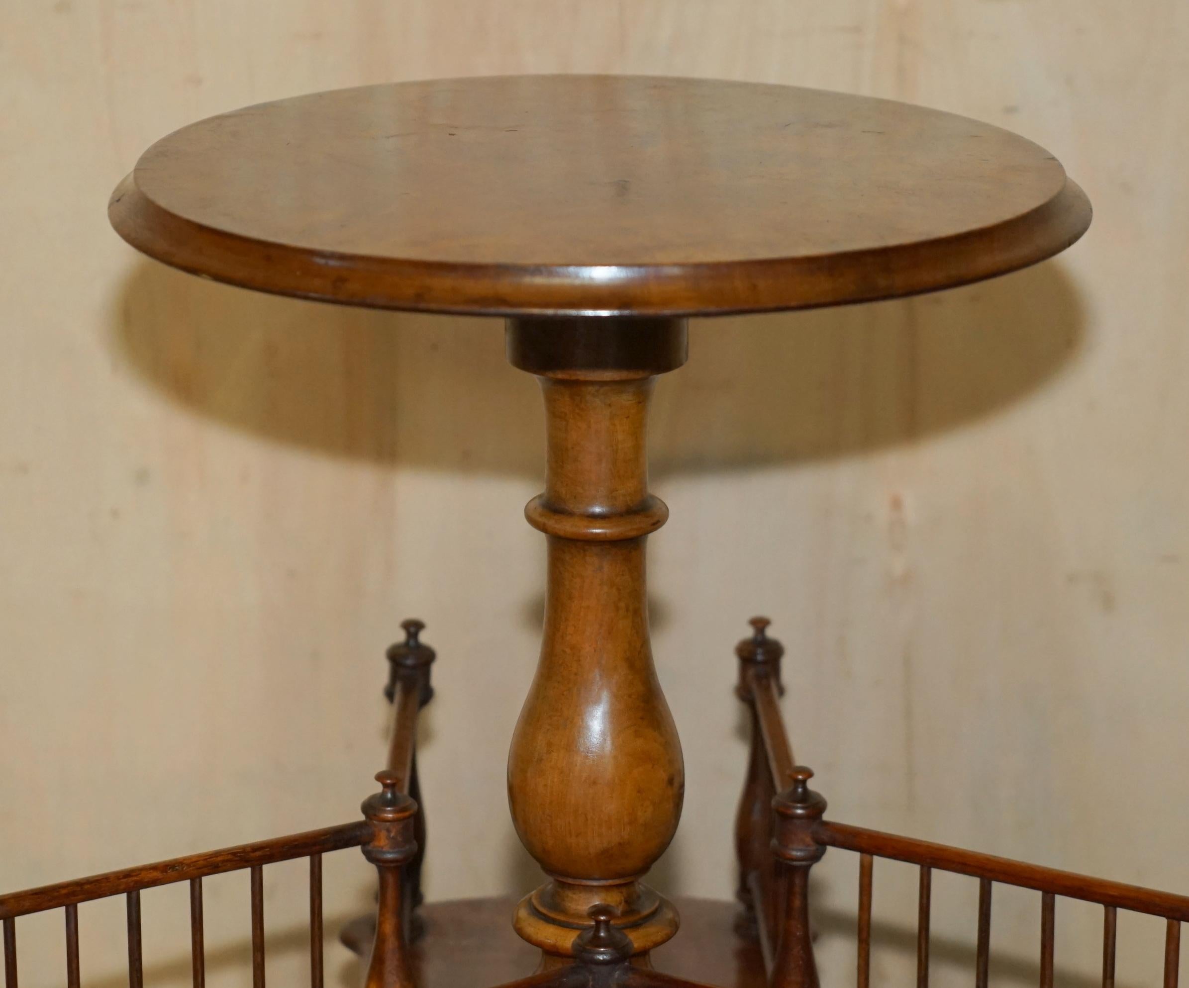 19th Century ANTIQUE RESTORED VICTORiAN BURR WALNUT LIBRARY REVOLVING BOOK TABLE BOOKCASE For Sale