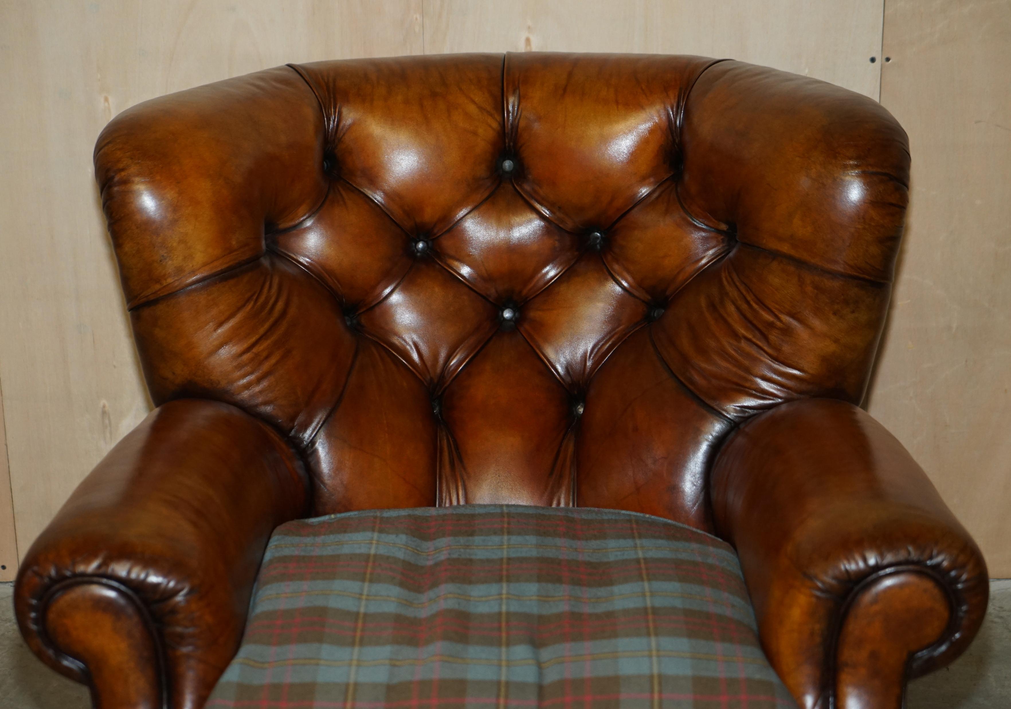 English Antique Restored Victorian Chesterfield Club Armchair Hand Dyed Brown Leather