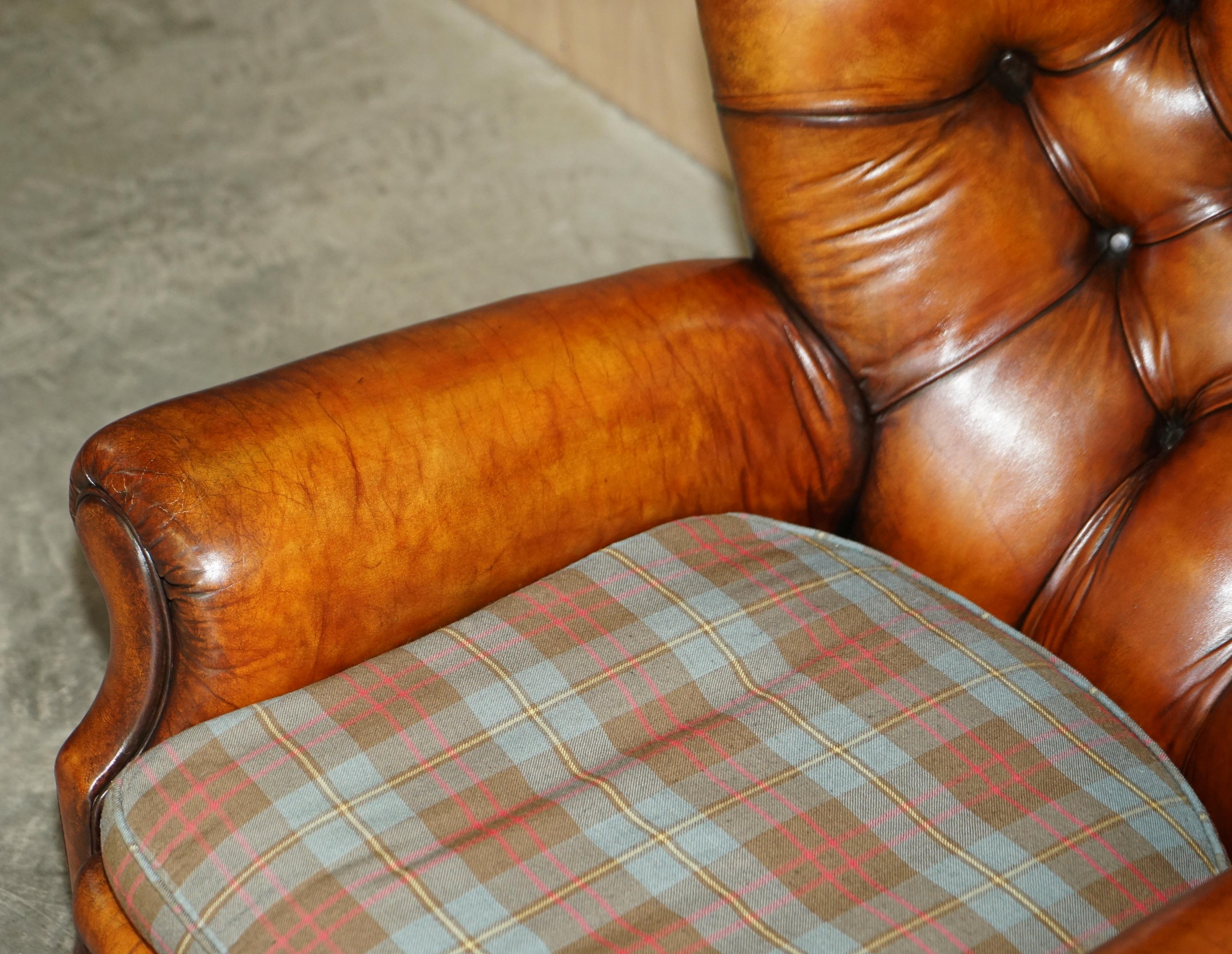 Antique Restored Victorian Chesterfield Club Armchair Hand Dyed Brown Leather 1