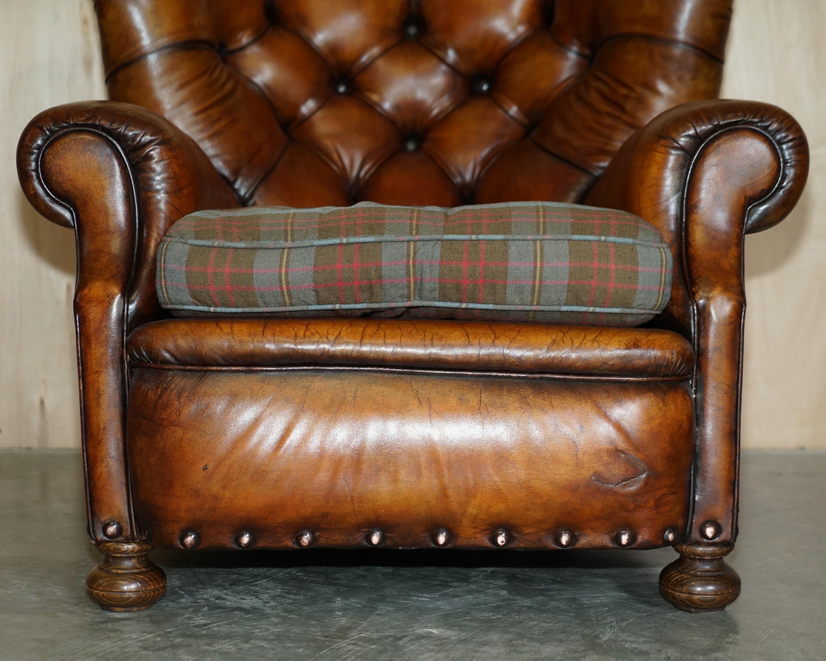 Antique Restored Victorian Chesterfield Club Armchair Hand Dyed Brown Leather 2