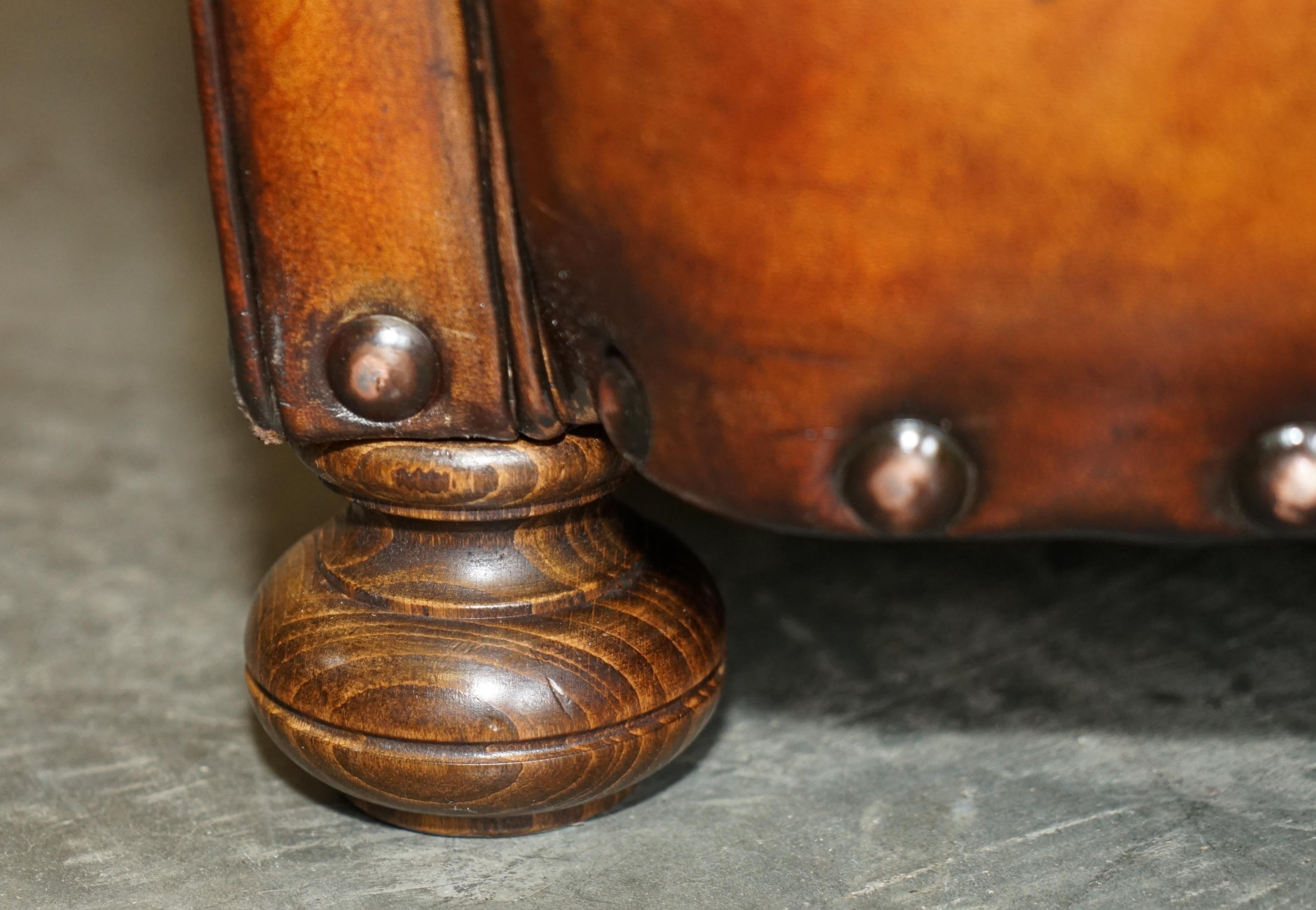 Antique Restored Victorian Chesterfield Club Armchair Hand Dyed Brown Leather 4