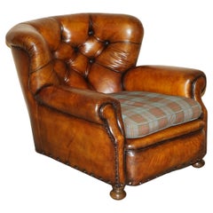 Antique Restored Victorian Chesterfield Club Armchair Hand Dyed Brown Leather