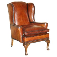 ANTIQUE RESTORED ViCTORIAN PERIOD CIRCA 1880 WINGBACK BROWN LEATHER ARMCHAIR
