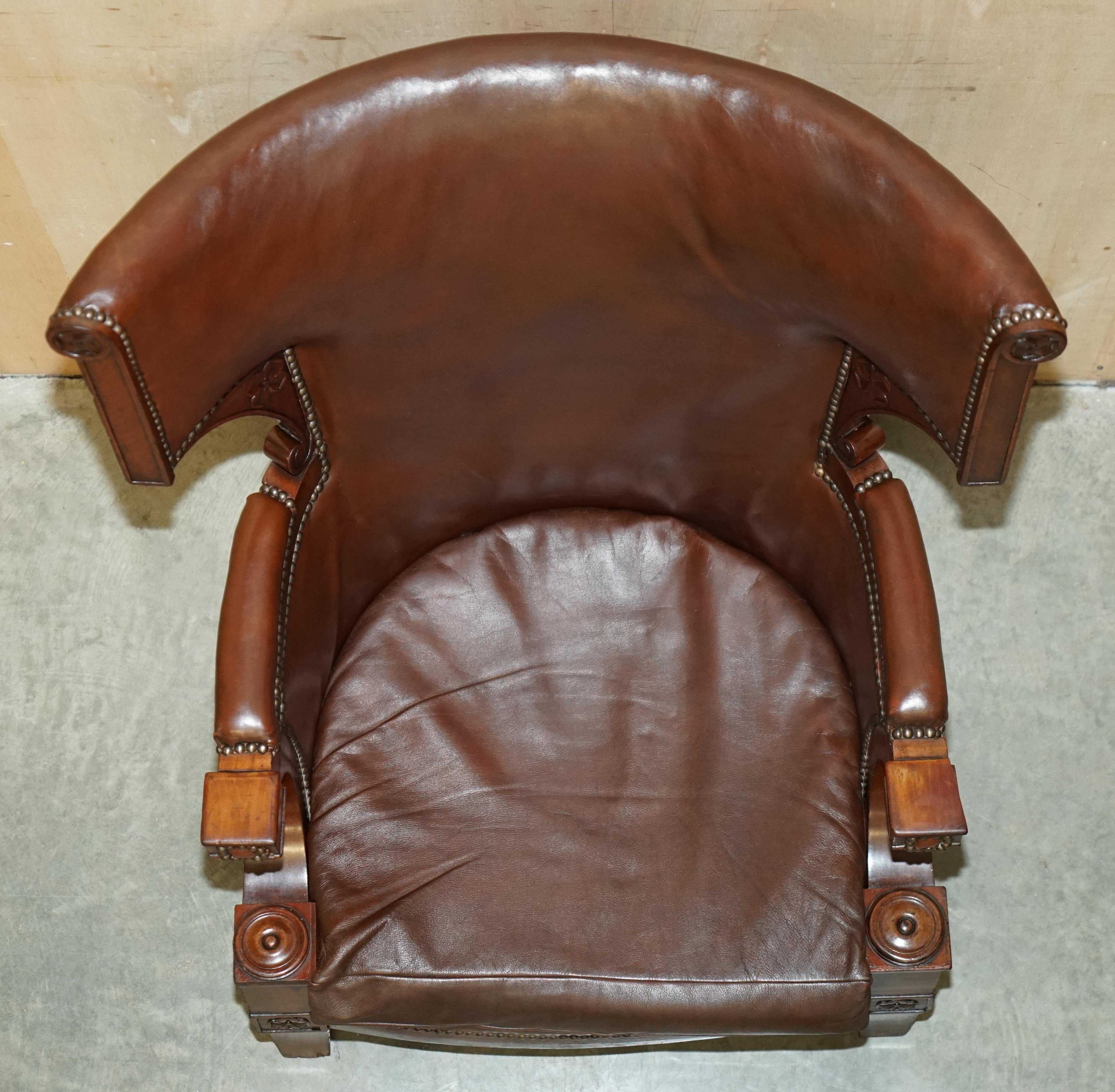 Antique Restored William iv Period circa 1830 Wingback Brown Leather Armchair For Sale 7