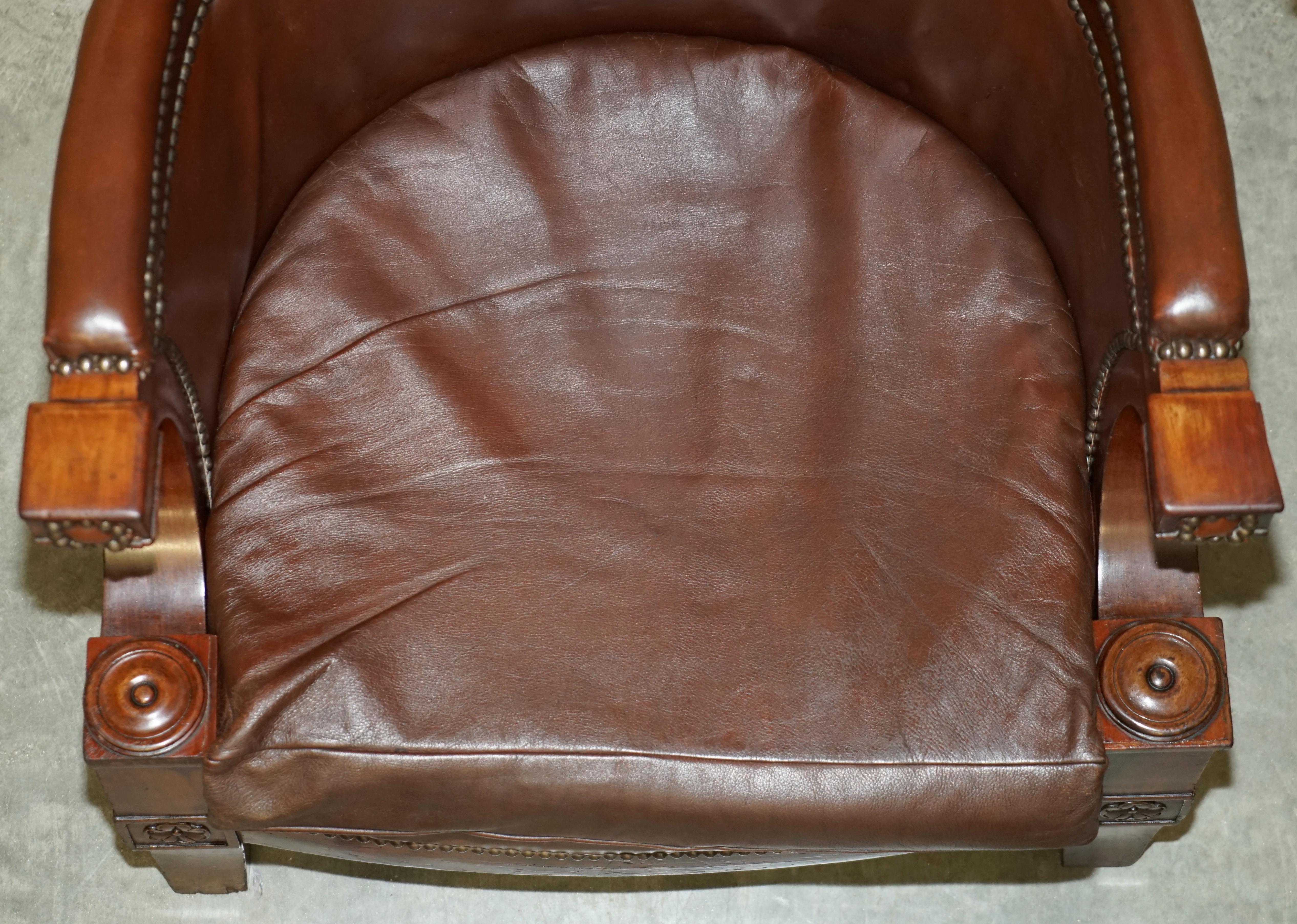 Antique Restored William iv Period circa 1830 Wingback Brown Leather Armchair For Sale 8