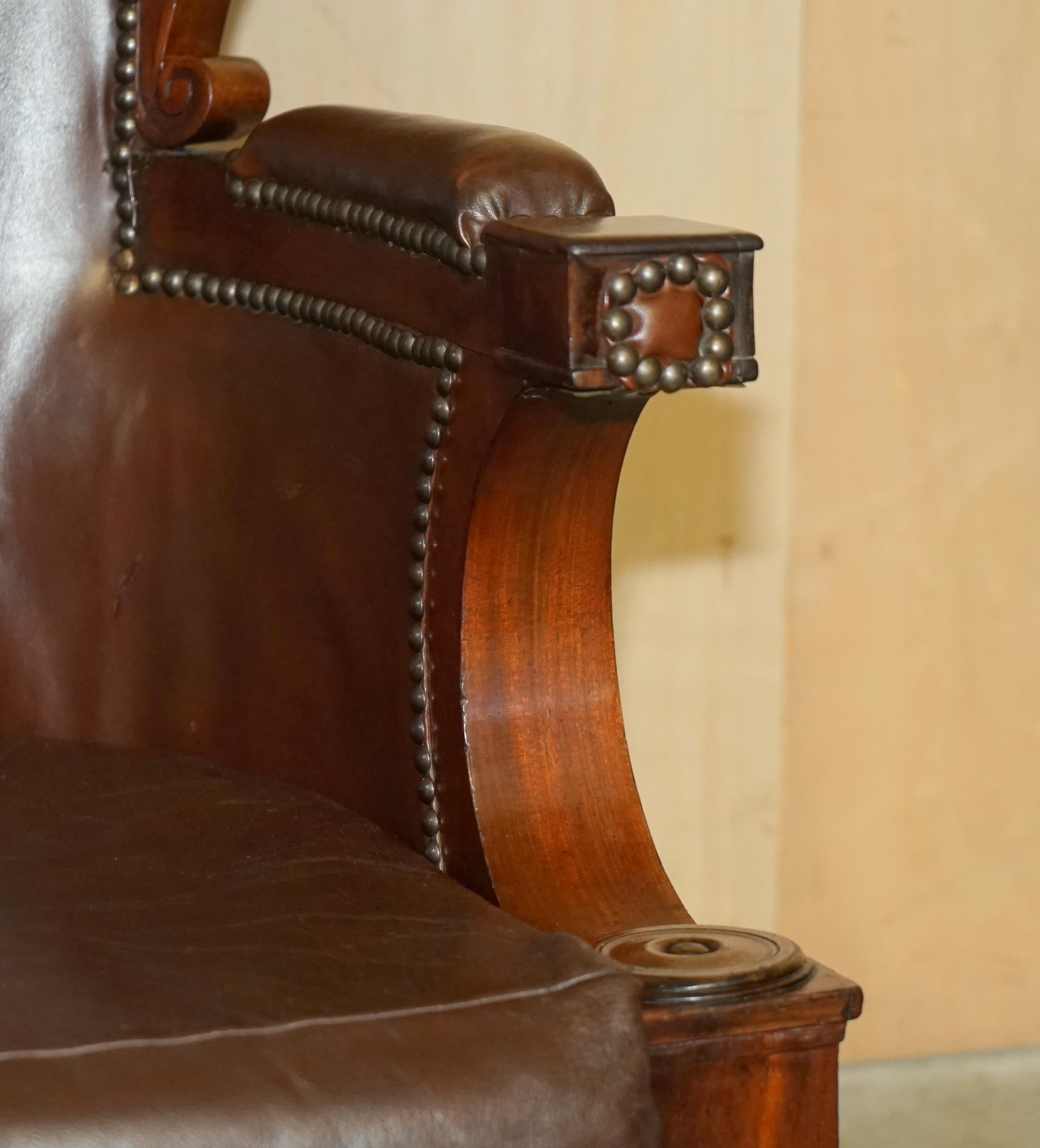 Antique Restored William iv Period circa 1830 Wingback Brown Leather Armchair For Sale 1
