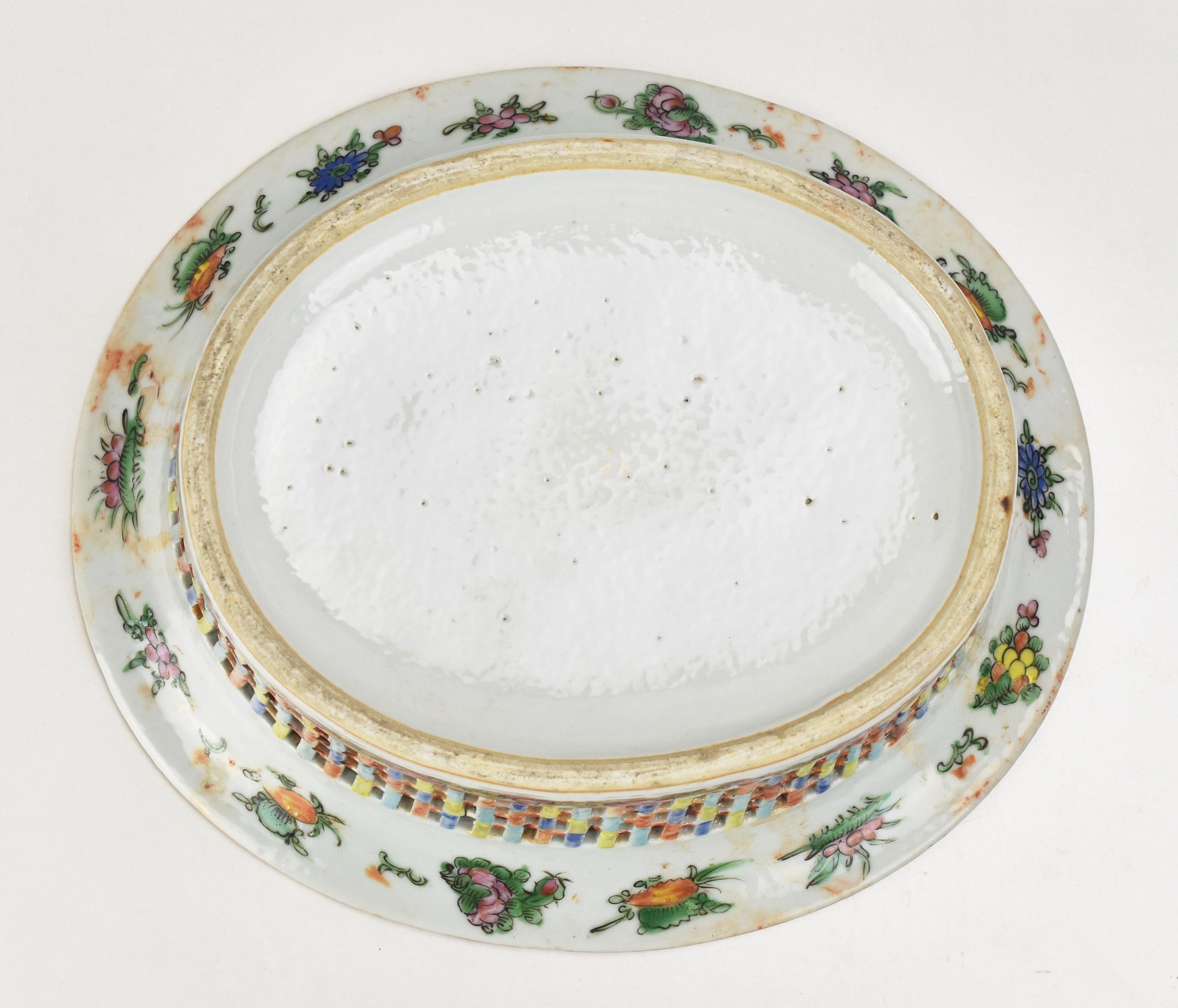 Antike netzförmige chinesische Famille-Rose-Medaillon-Porzellanschale oder Korb mit Medaillon im Angebot 5