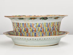 Antique Reticulated Chinese Famille Rose Medallion Porcelain Bowl or Basket