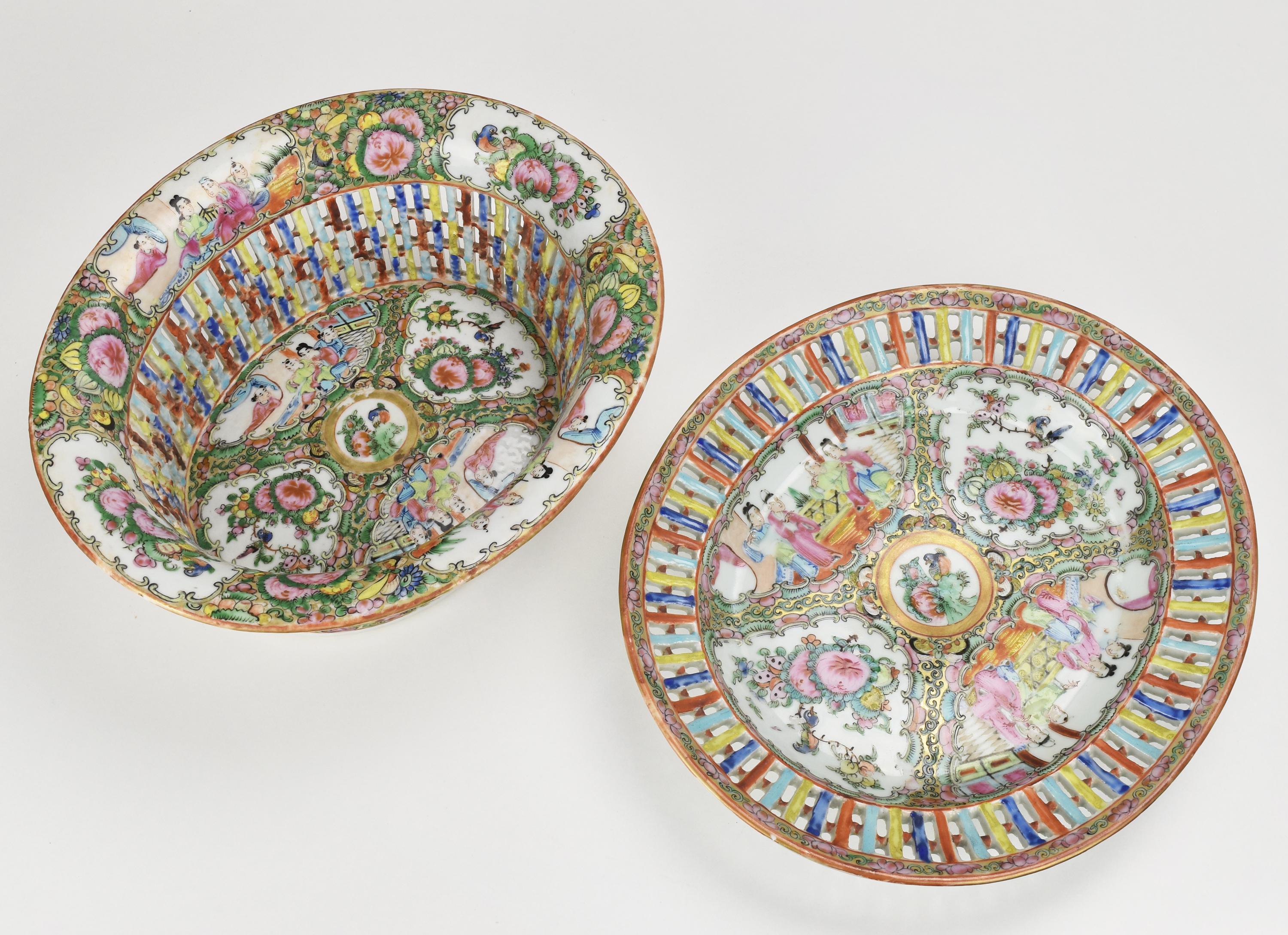 Antike netzförmige chinesische Famille-Rose-Medaillon-Porzellanschale oder Korb mit Medaillon im Angebot 2