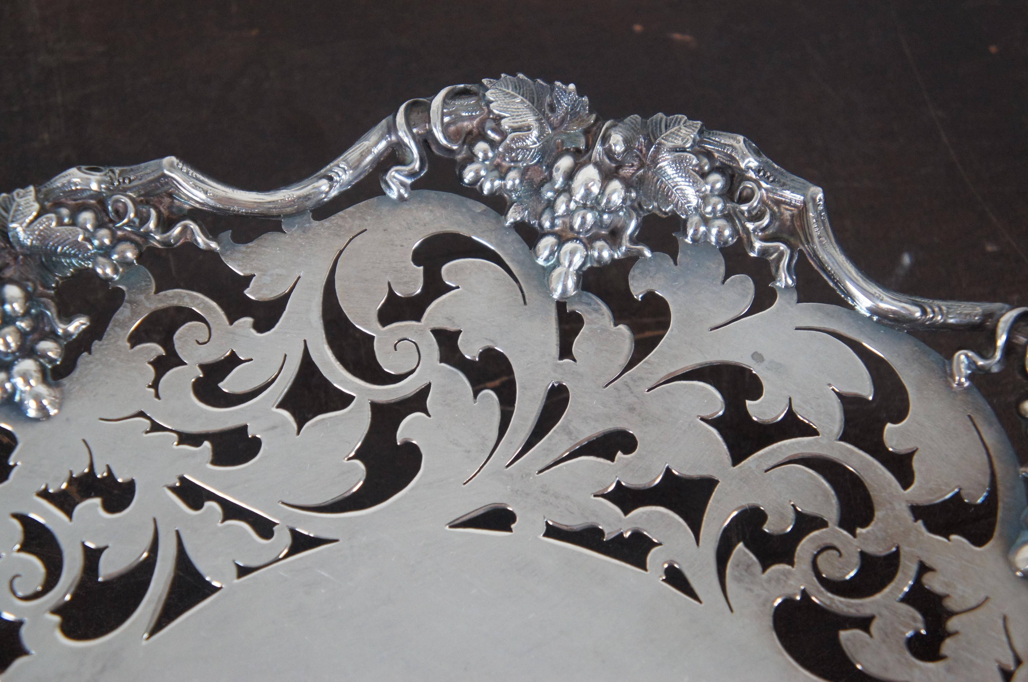 Antique Reticulated Silver Plate Grape Platter Plate Open Work Pierced Scalloped 3
