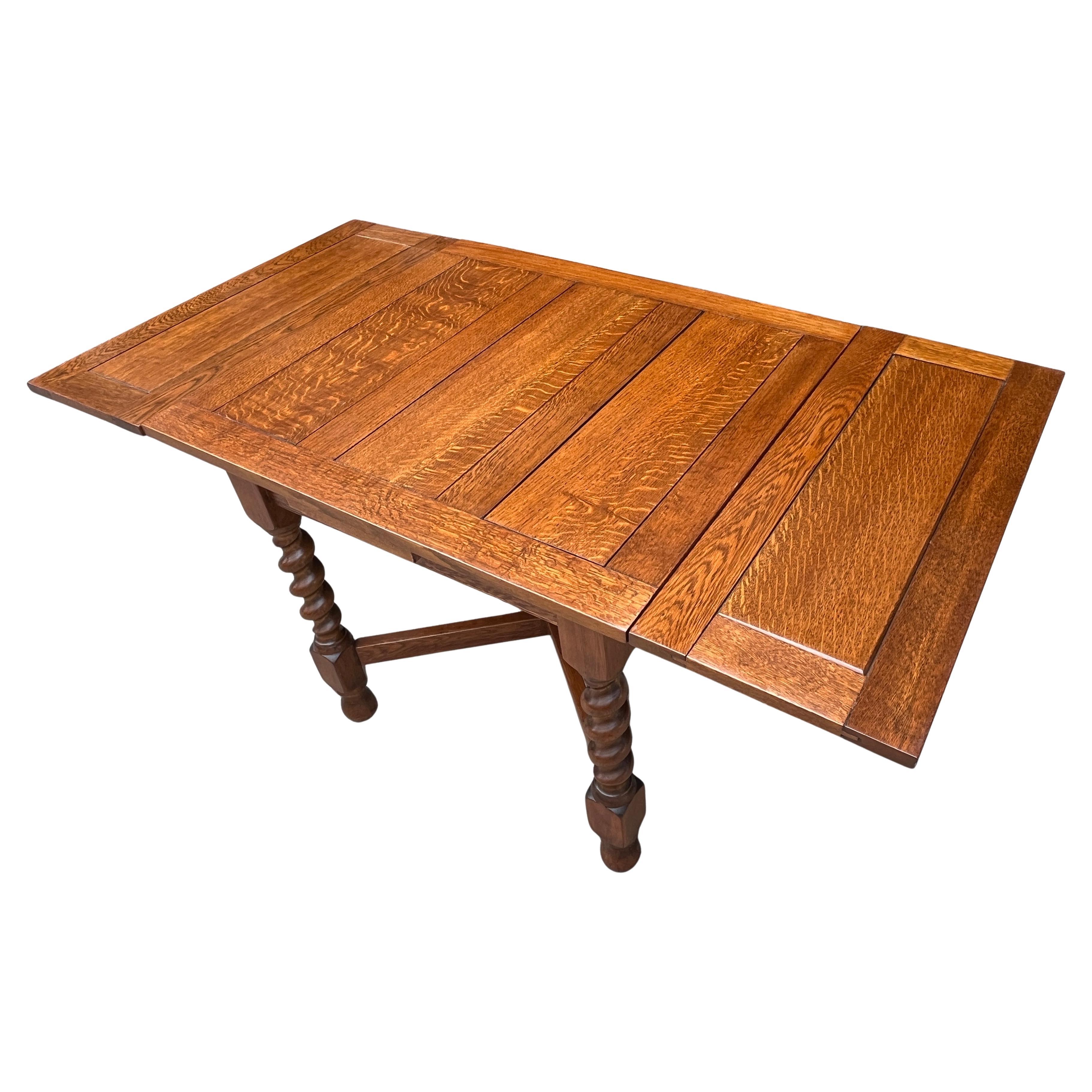 Antique Retractable Pub Table Barley Twist Legs Quarter sawed Tiger Oak In Good Condition In BROOKLYN, NY