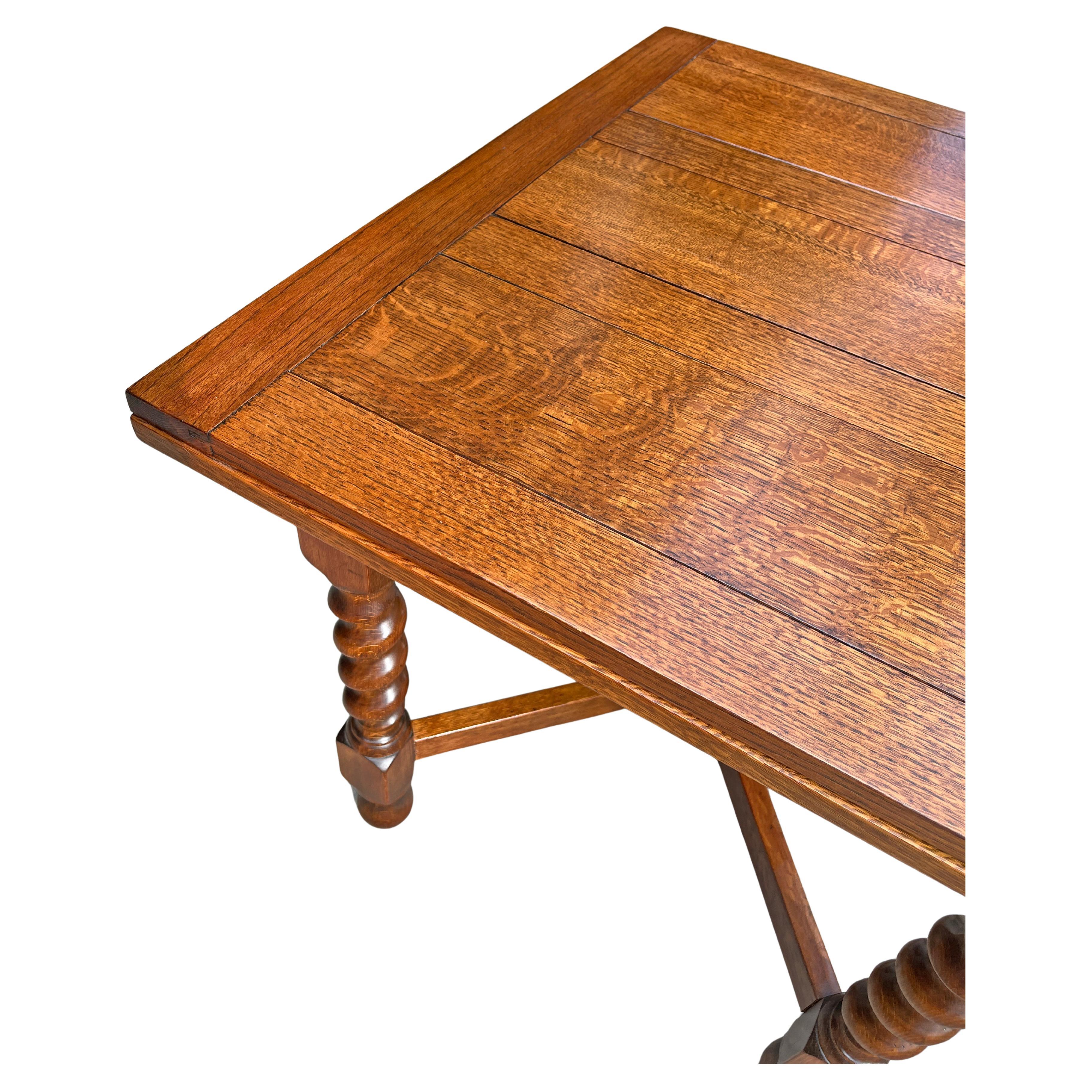 20th Century Antique Retractable Pub Table Barley Twist Legs Quarter sawed Tiger Oak