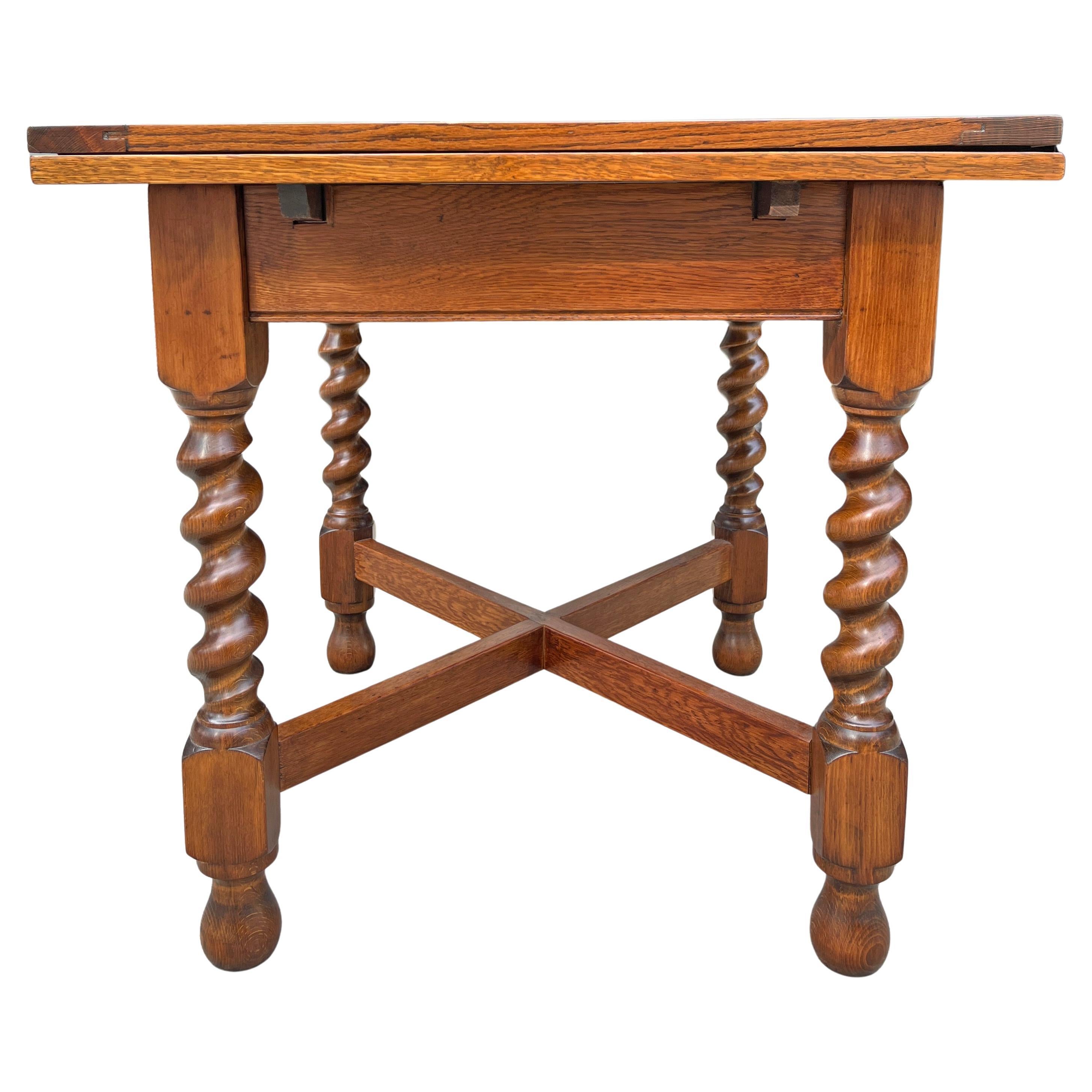 Antique Retractable Pub Table Barley Twist Legs Quarter sawed Tiger Oak 1