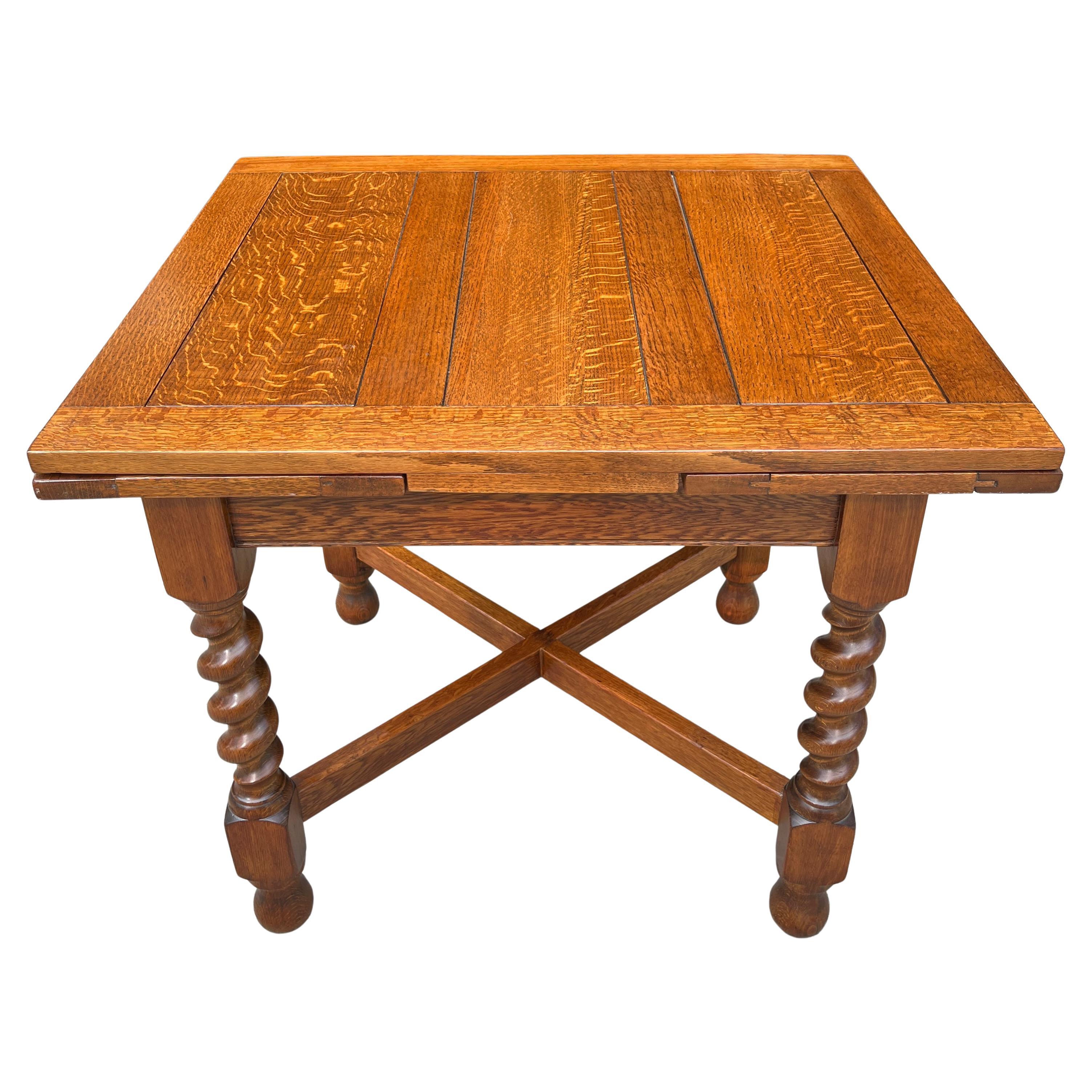 Antique Retractable Pub Table Barley Twist Legs Quarter sawed Tiger Oak 2