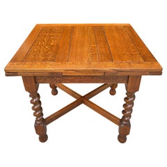Antique Retractable Pub Table Barley Twist Legs Quarter sawed Tiger Oak