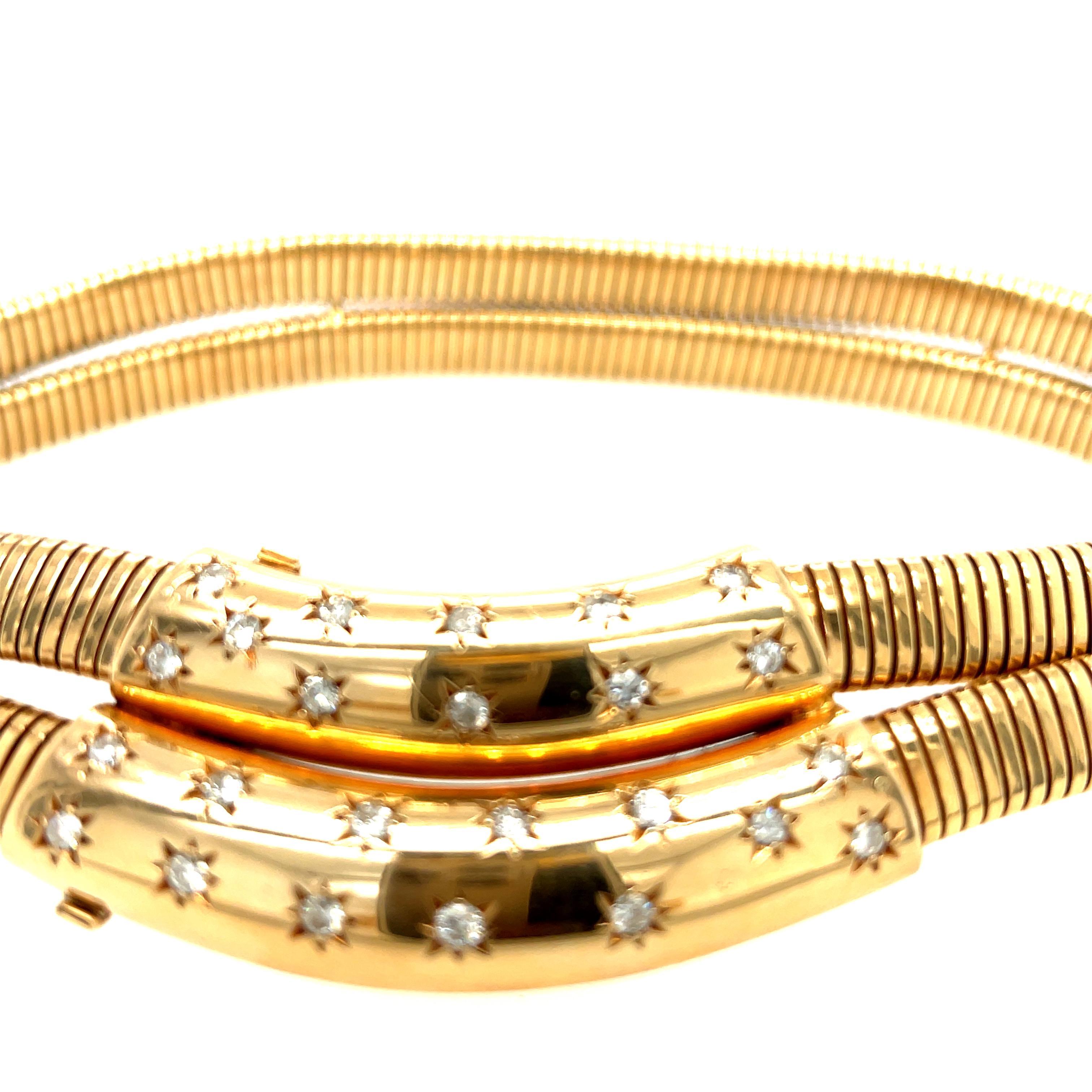 Women's or Men's Antique Retro 14 Karat Gold Double Gas Pipe Necklace with Diamonds